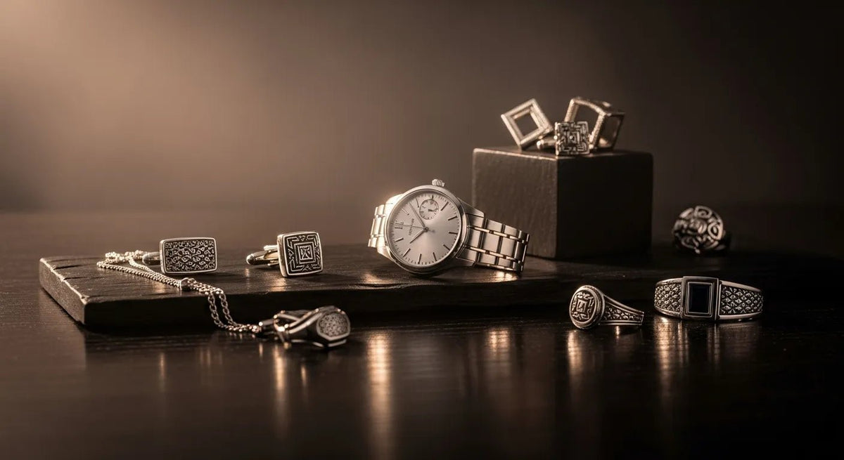 Silver Jewelry Gifts for Men Chain, Bracelet, Ring & Kada