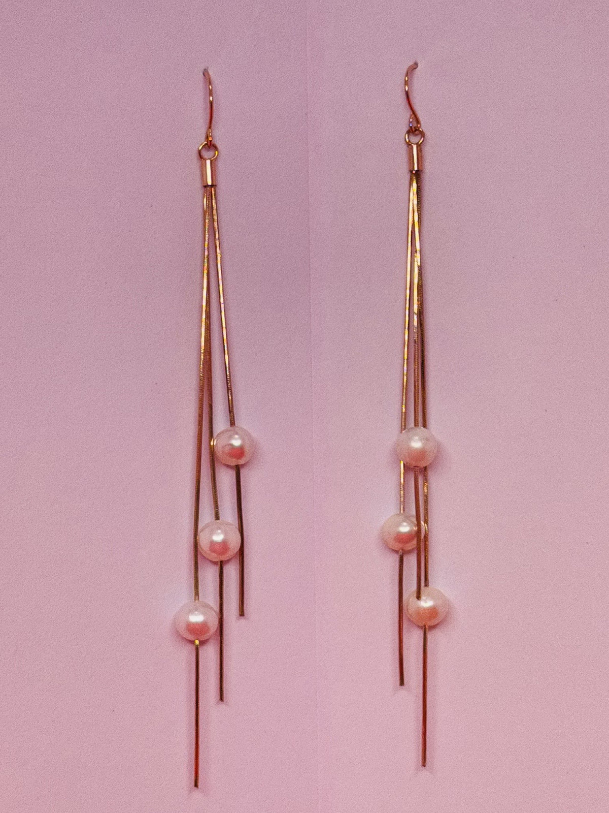 Rose-tone 925 sterling silver Italian drop earrings with three pearls