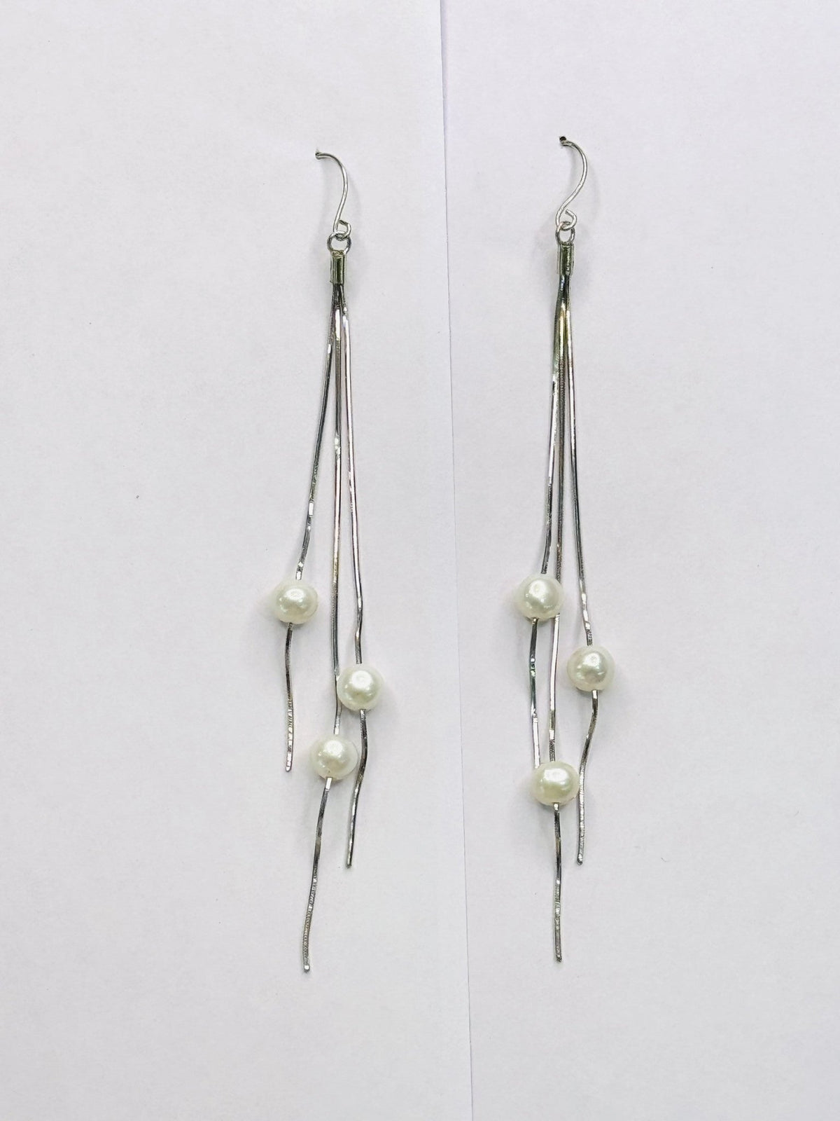 925 sterling silver Italian drop earrings with three white pearls