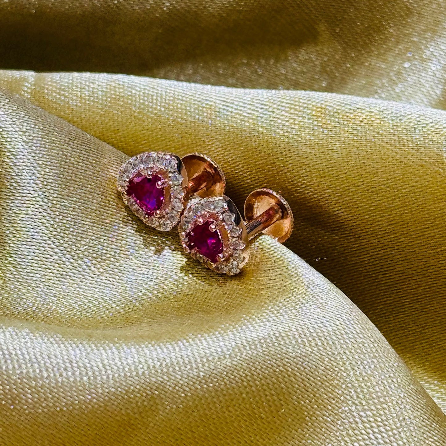 Rose Tone Multi Colour White & Pink AD Stone Silver Stud Earrings