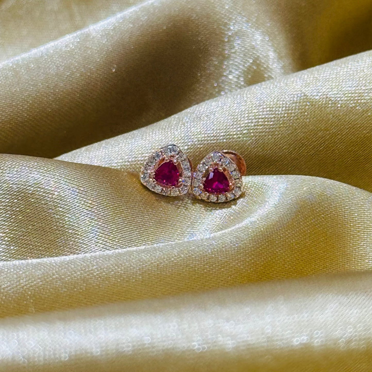 Rose Tone Multi Colour White & Pink AD Stone Silver Stud Earrings