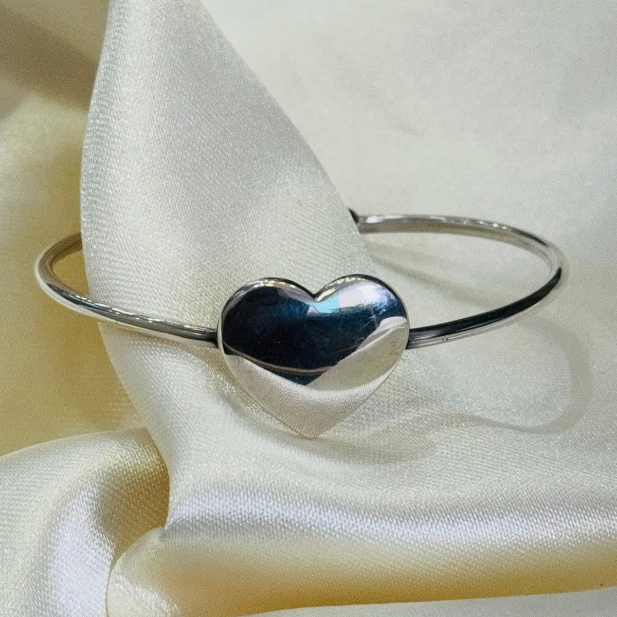 Elegant Adjustable Silver Heart 925 Sterling Silver Bangle