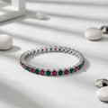 Ruby and Emerald 925 Silver Bangle | Handcrafted Gemstone Elegance