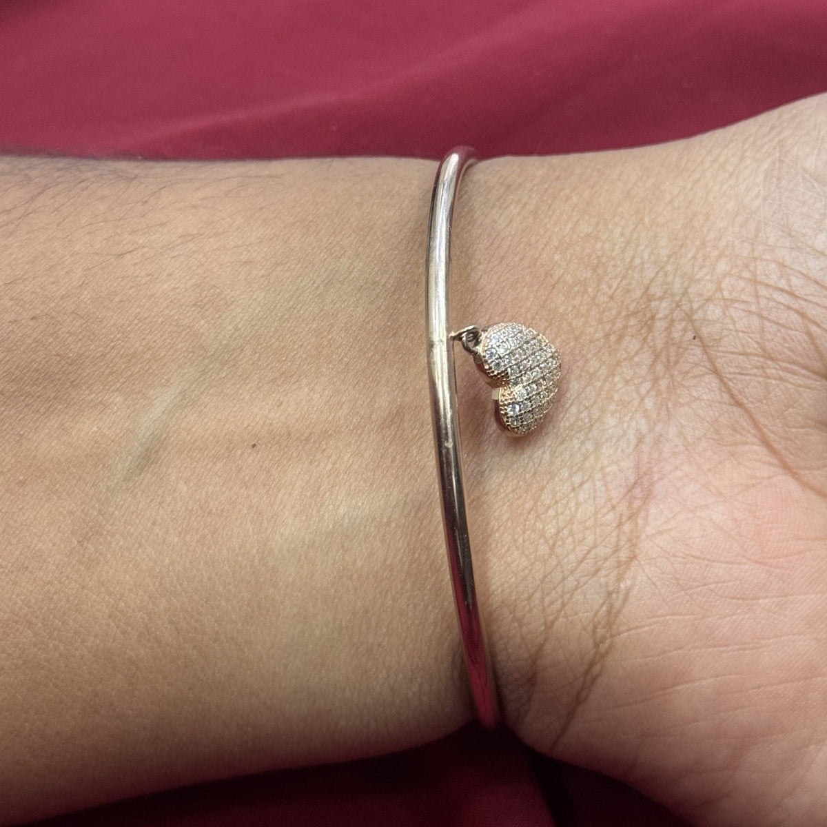 Elegant Adjustable Rose Gold Charm White AD Stone 925 Sterling Silver Bangle