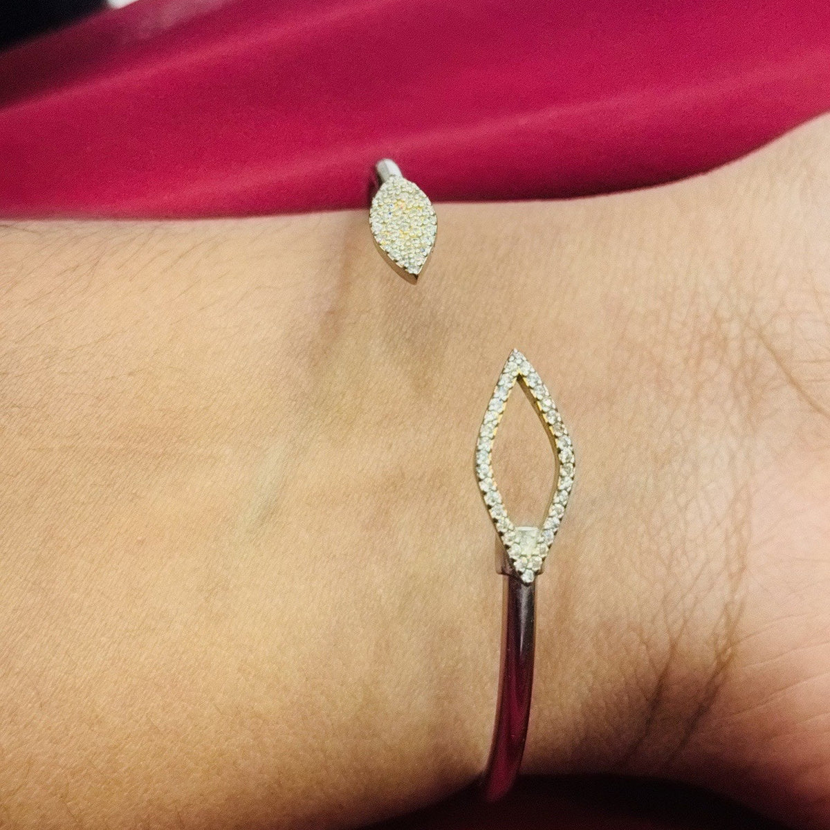 Elegant Adjustable White Micro AD Stone 925 Sterling Silver Bangle