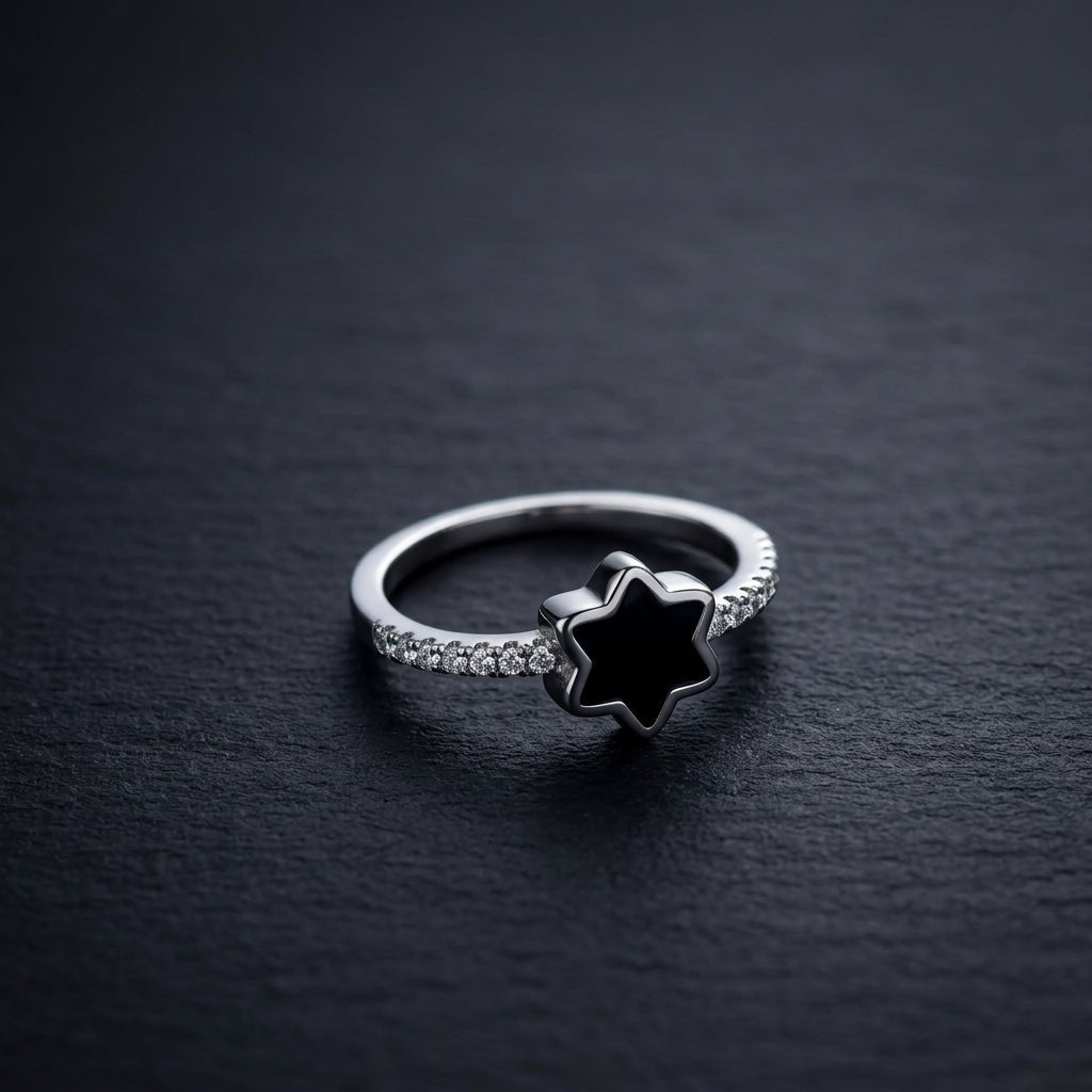 Elegant Black Enamel Italian 925 Sterling Silver Ring