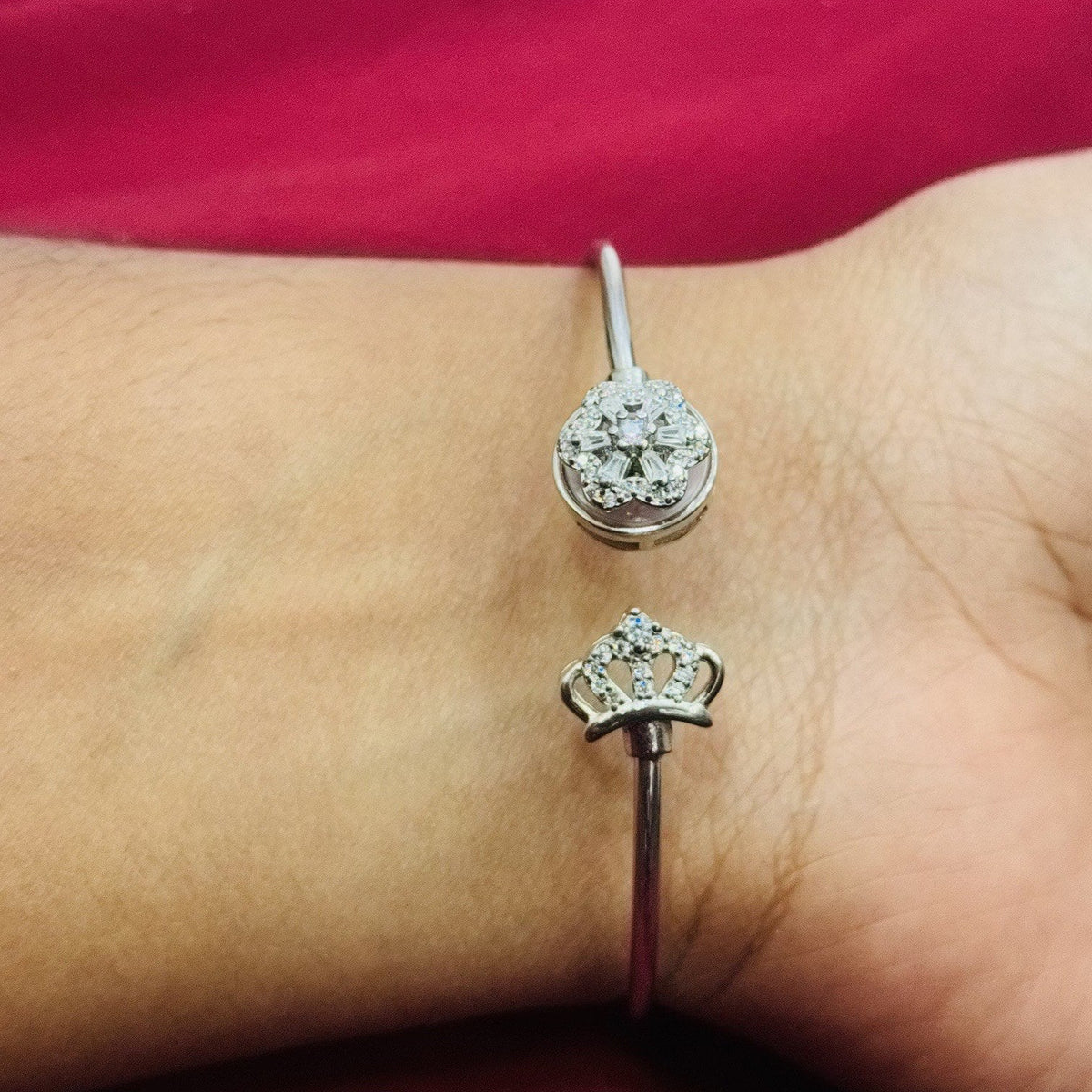 Elegant Adjustable White Micro AD Stone 925 Sterling Silver Bangle