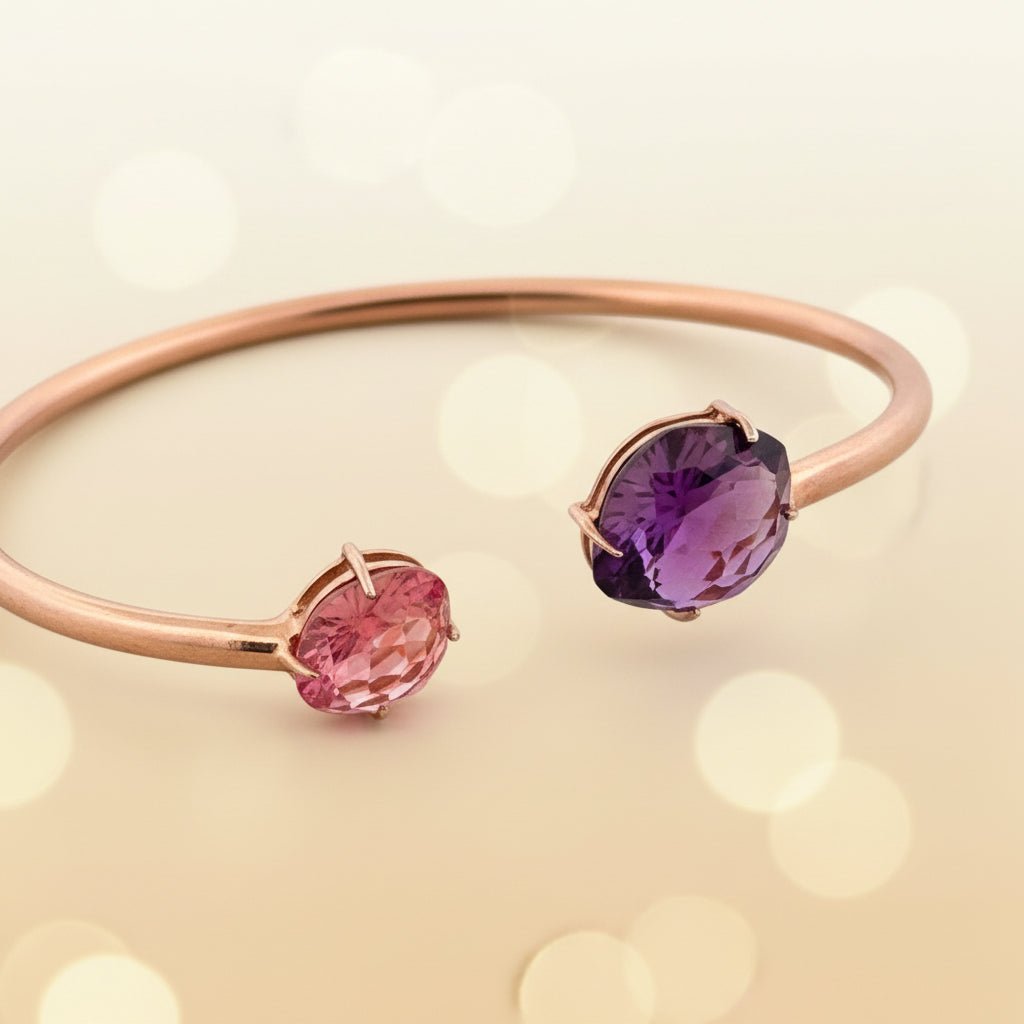 Rose Violet Pink & Purple AD Stone 925 Sterling Silver Adjustable Bangle