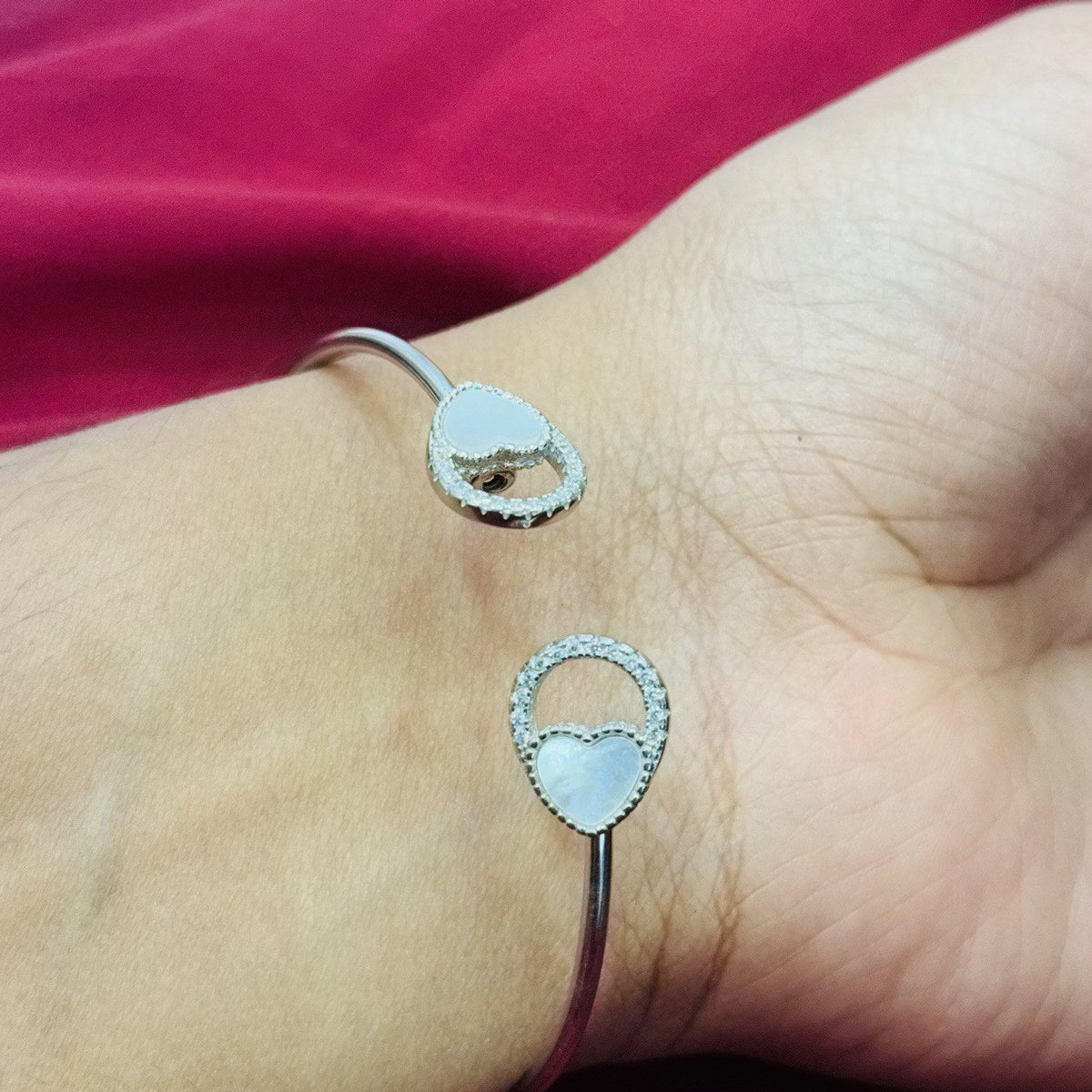 White Enamel & White AD Stone 925 Sterling Silver Bangle