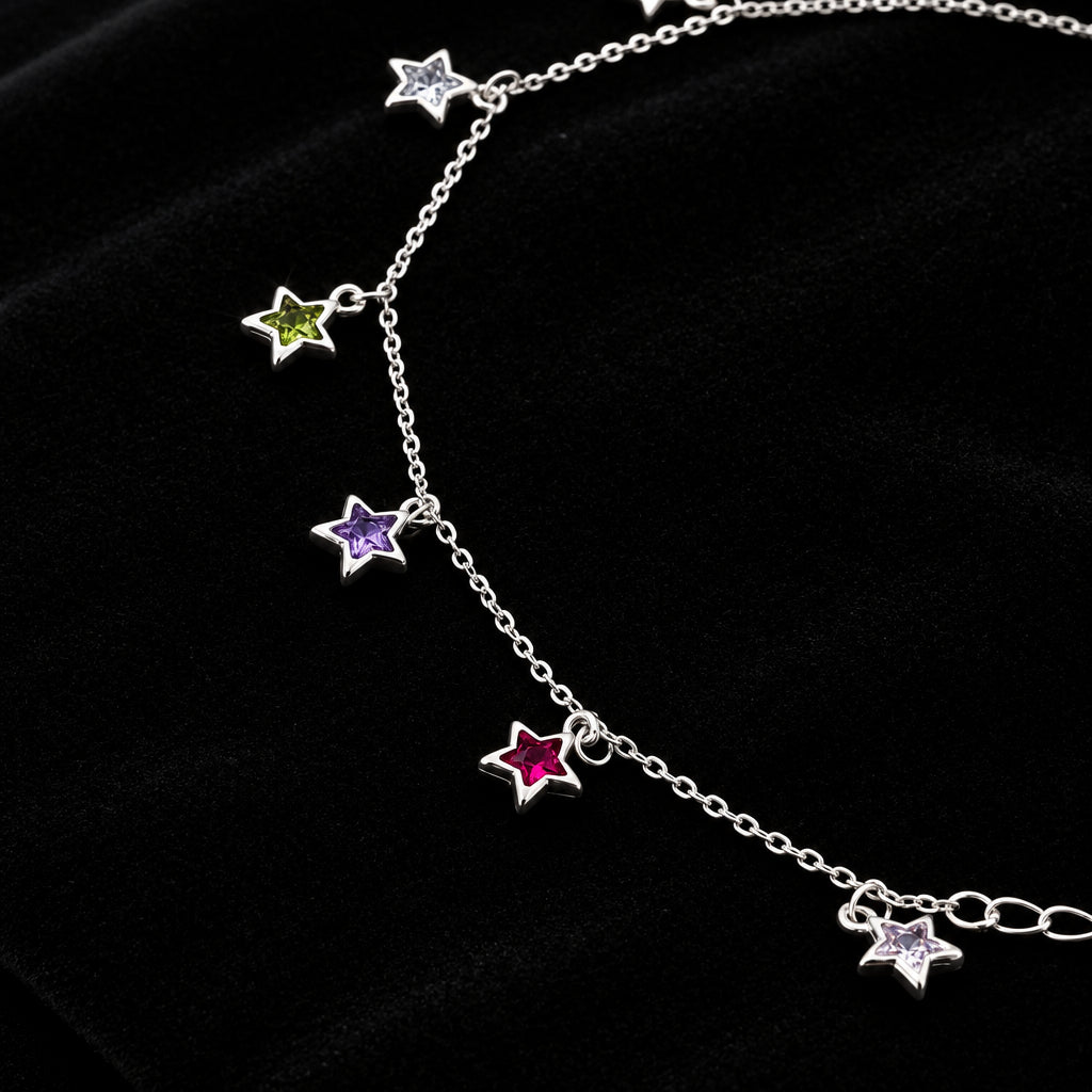 Fair 925 Sterling Silver Multi-Colour AD Star Stone Italian Women's Anklets