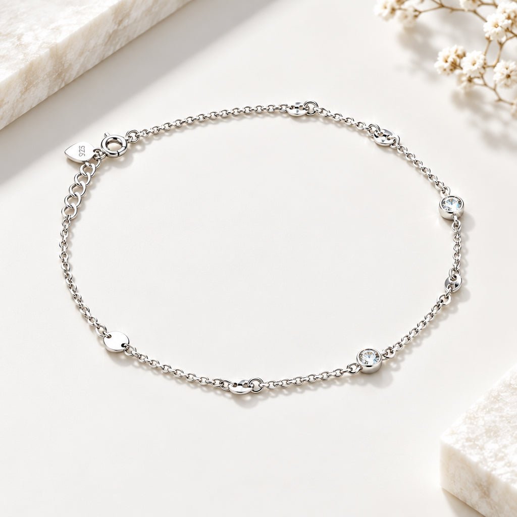 Fair 925 Sterling Silver White AD Stone Women's Anklet