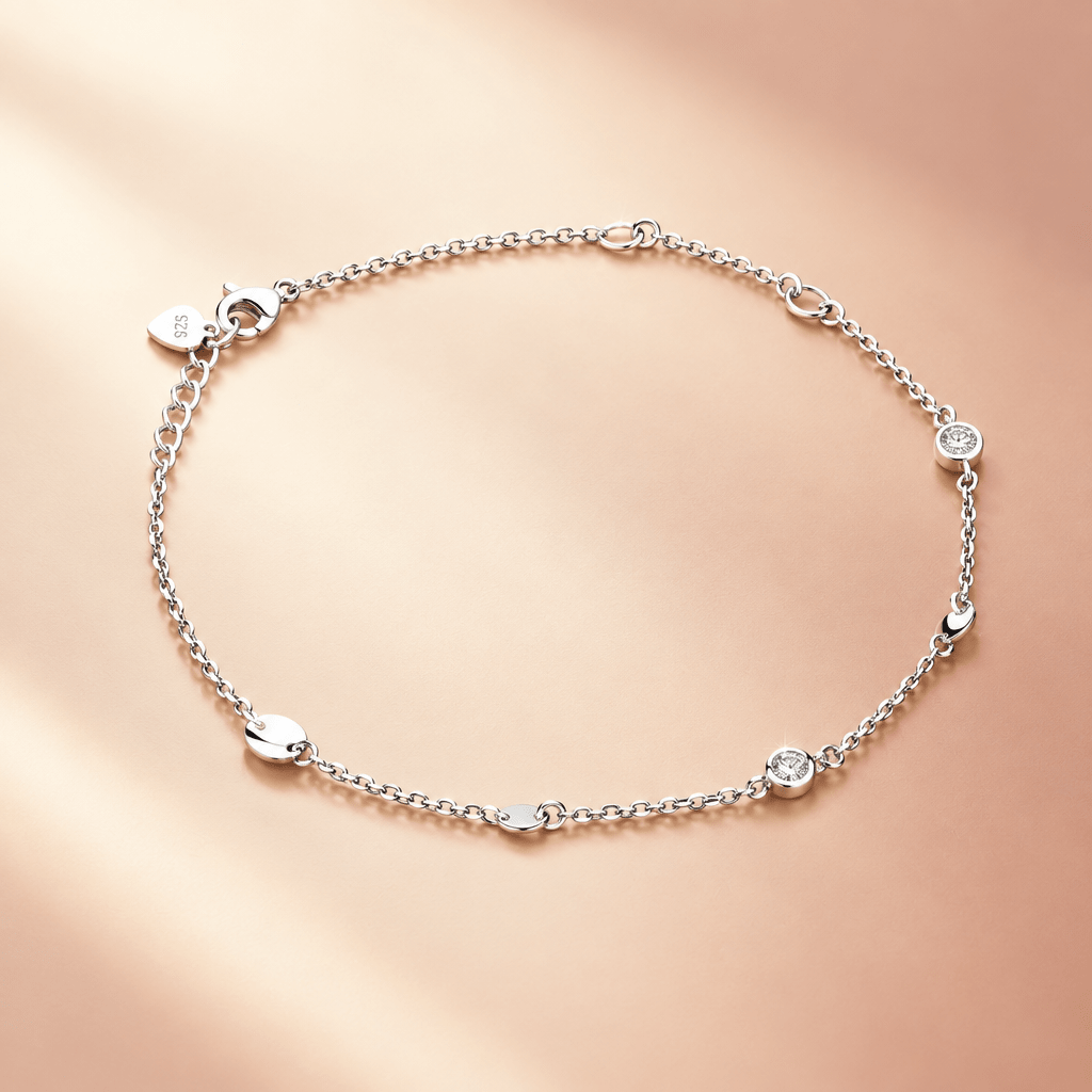 Anklets - Fair 925 Sterling Silver White AD Stone Women's Anklet - Topco Silver