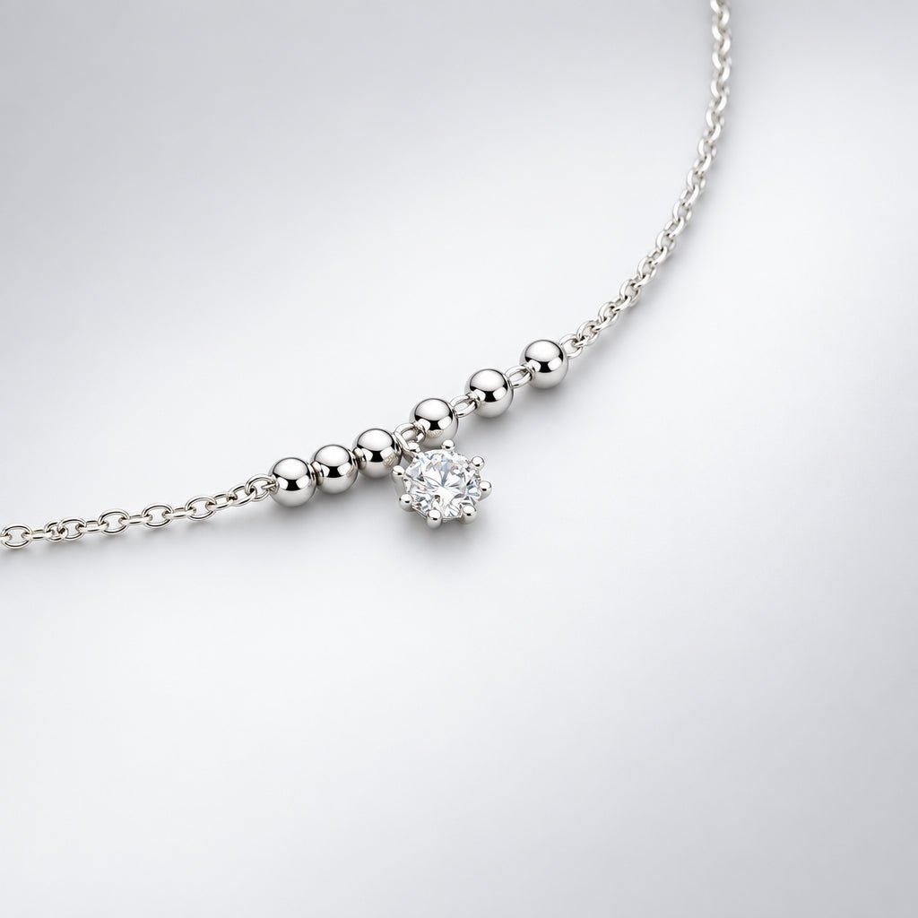 Fair 925 Sterling Silver Silver Balls With White AD Charm Women's Anklet