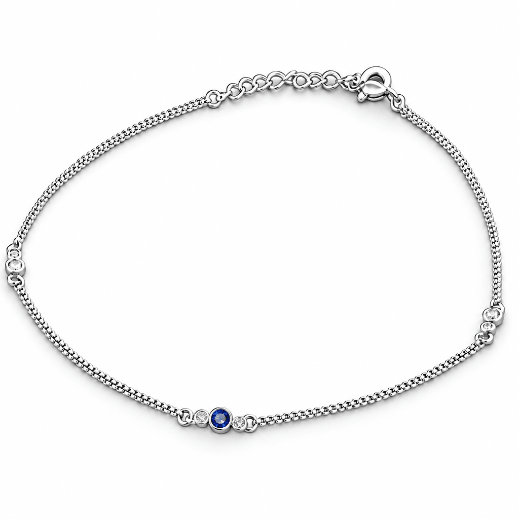Anklets - Fair 925 Sterling Silver Blue & White AD Stone Women's Anklet - Topco Silver