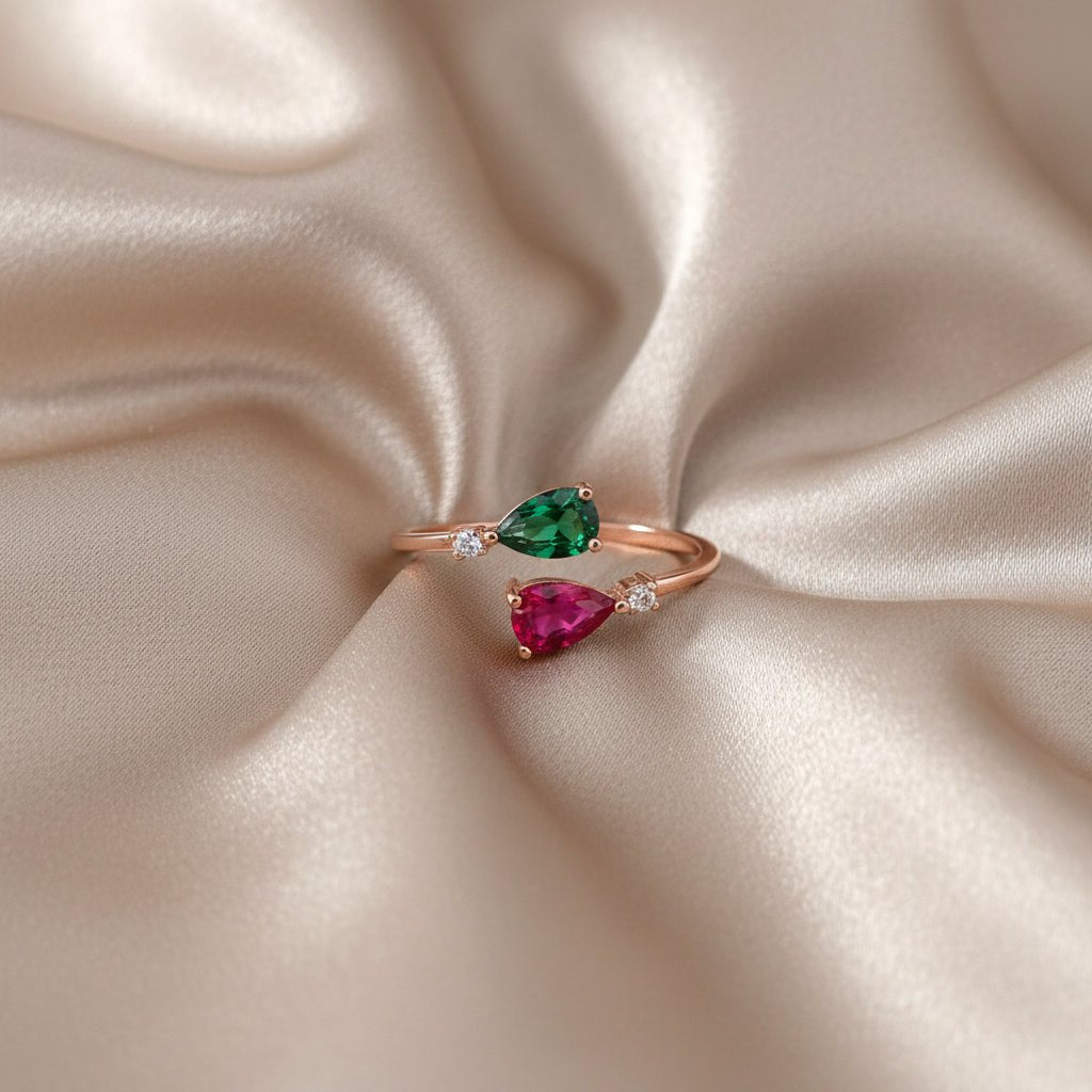 Rose Garden Pink & Green AD Stone 925 Sterling Silver Italian Ring