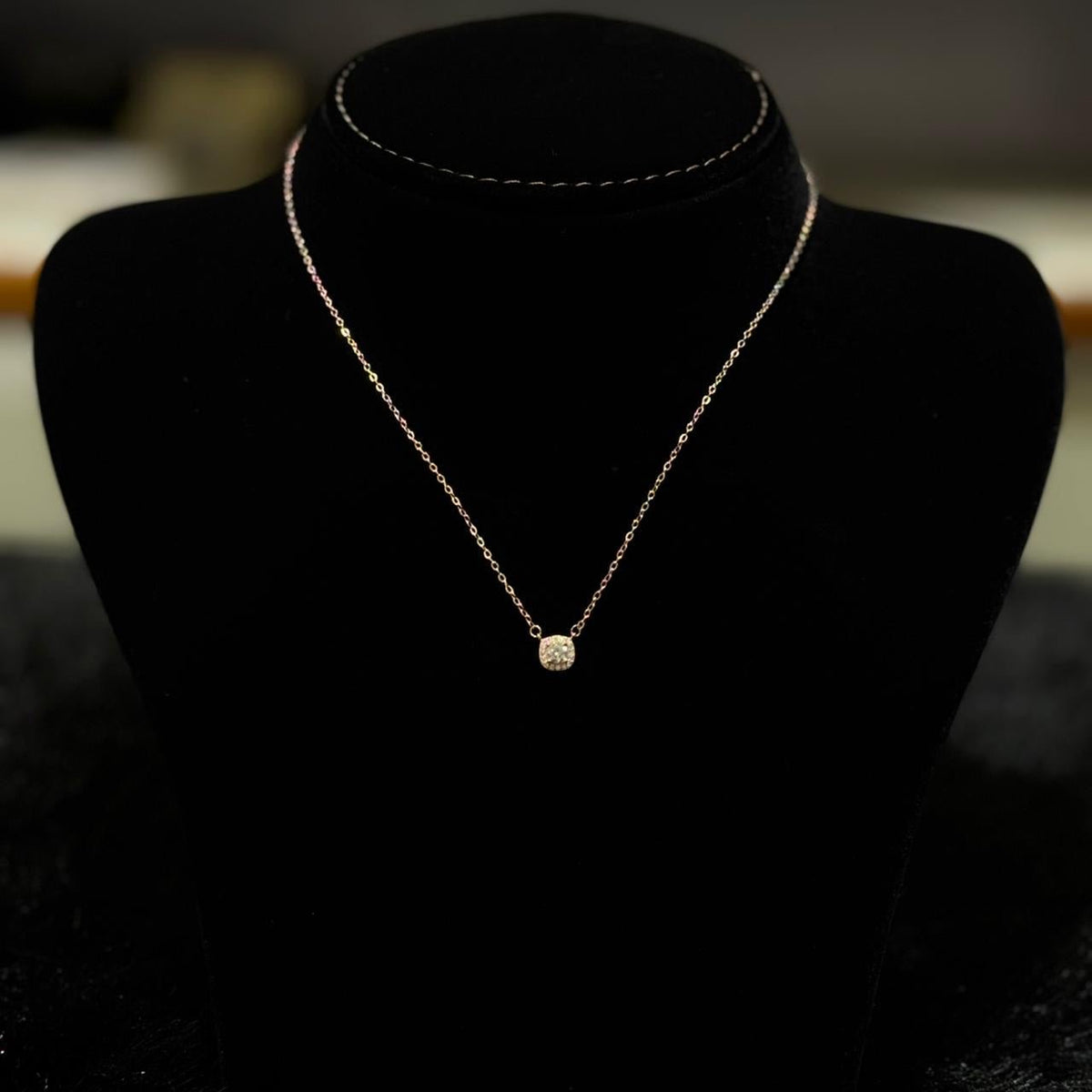 Rose Glow White AD Stone Rose Tone Silver Italian Chain Necklace — shown on a display bust