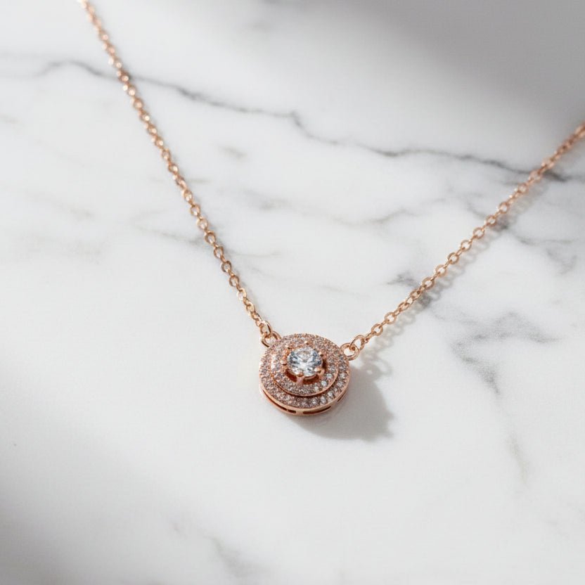 Rose Spark White AD Stone 925 Sterling Silver Italian Chain Necklace — detail view