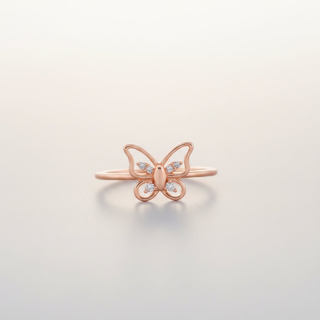 Rose Butterfly Spark White AD Stone 925 Sterling Silver Ring
