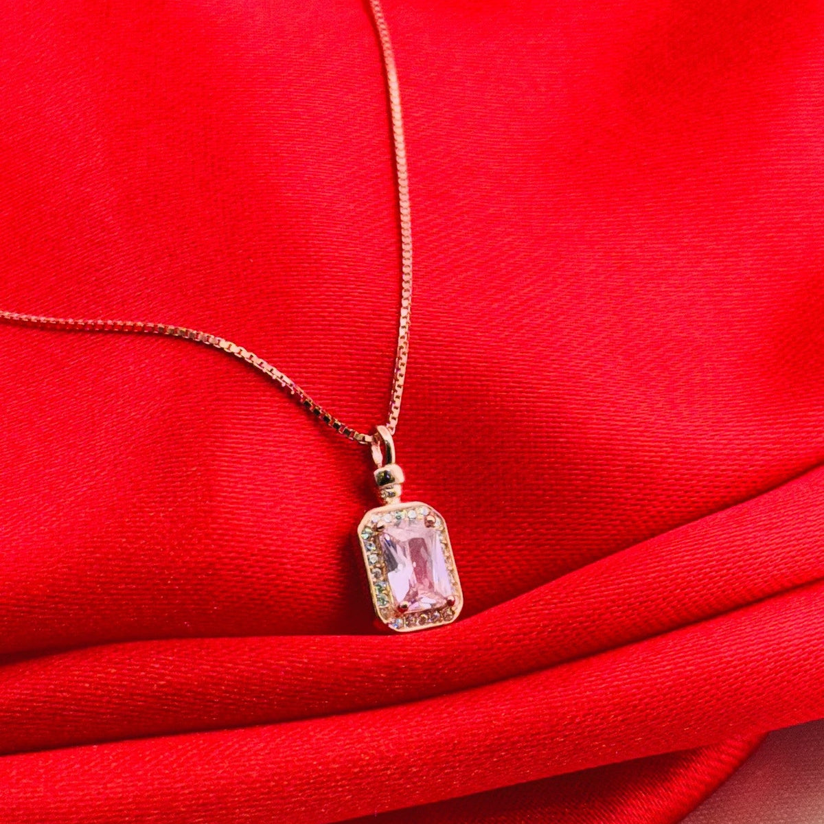 Blush Spark Pink & White AD Stone 925 Sterling Silver Italian Simple Chain Necklace
