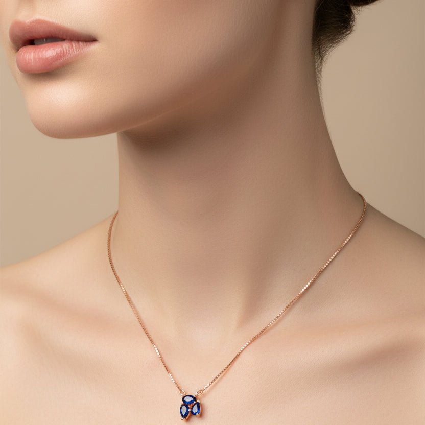 Rose Azure Blue AD Stone 925 Sterling Silver Italian Chain Necklace — alternate view
