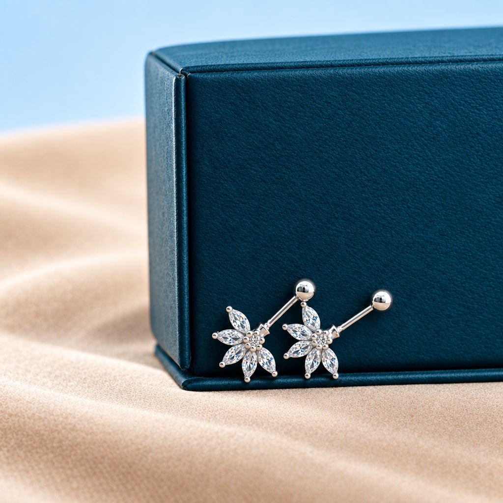 Fair 925 Sterling Silver Floral Motif White AD Stone Bugadi Earrings