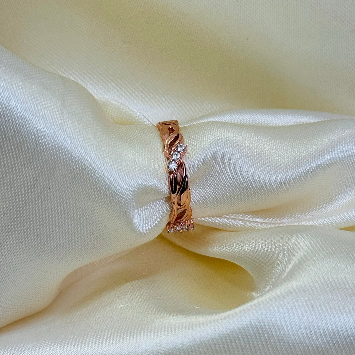 Rose-Tone 925 Sterling Silver White AD Stone Italian Women's Ring