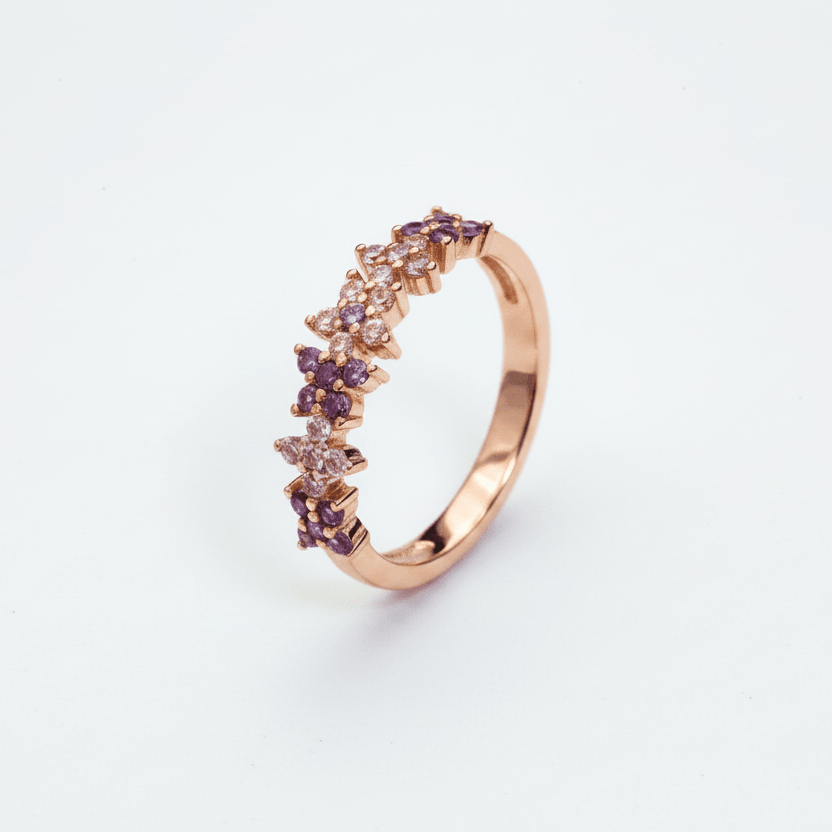 Rings - Rose-Tone 925 Sterling Silver Baby Pink, White & Purple AD Stone Adjustable Women's Ring - Topco Silver