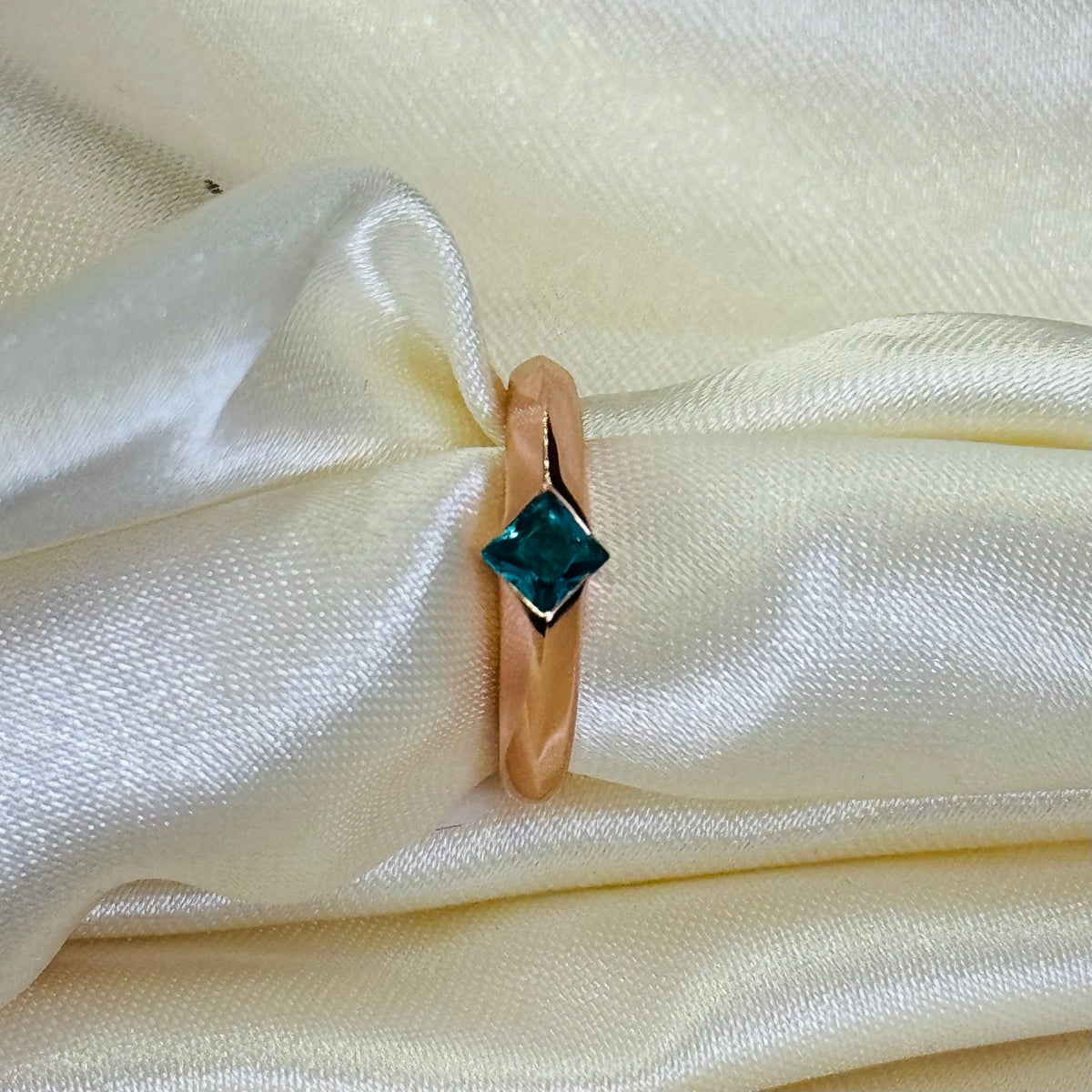 Rose-Tone 925 Sterling Silver Blue AD Stone Italian Women's Ring