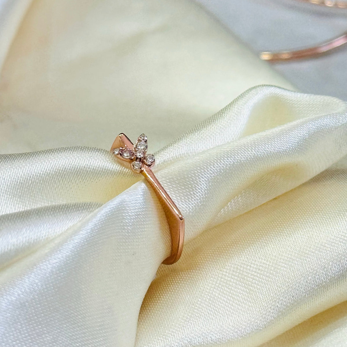 Rose-Tone 925 Sterling Silver White AD Stone Floral Women's Italian Ring