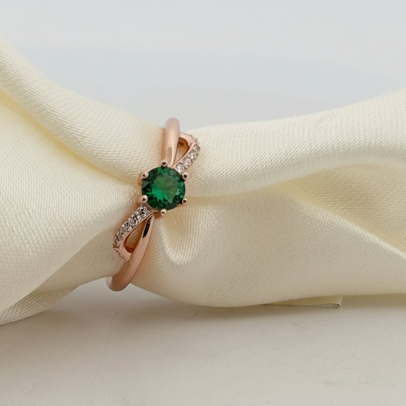 Rose Emerald Green & White AD Stone 925 Sterling Silver Italian Ring