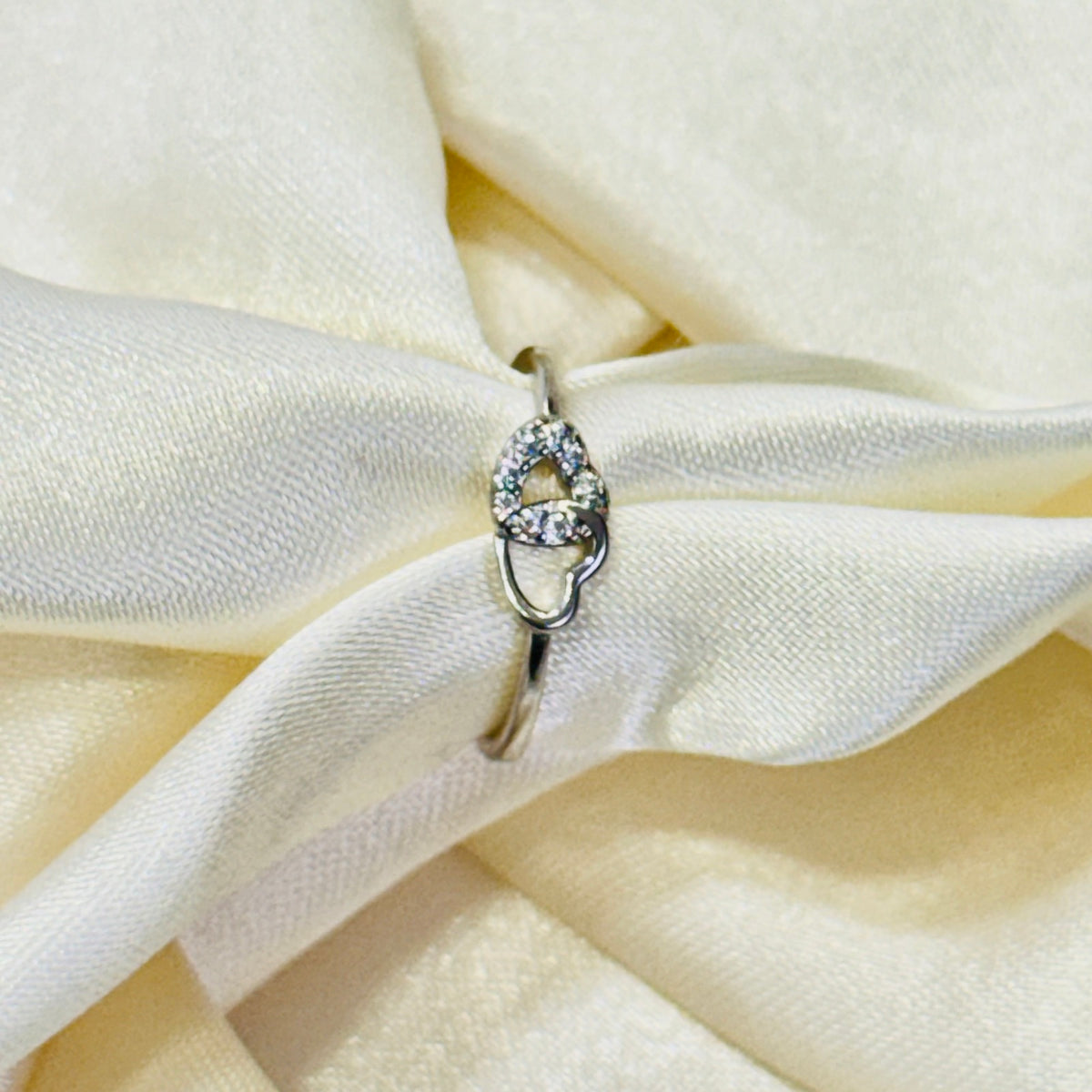 925 Sterling Silver White AD Stone Two Hearted Italian Ring