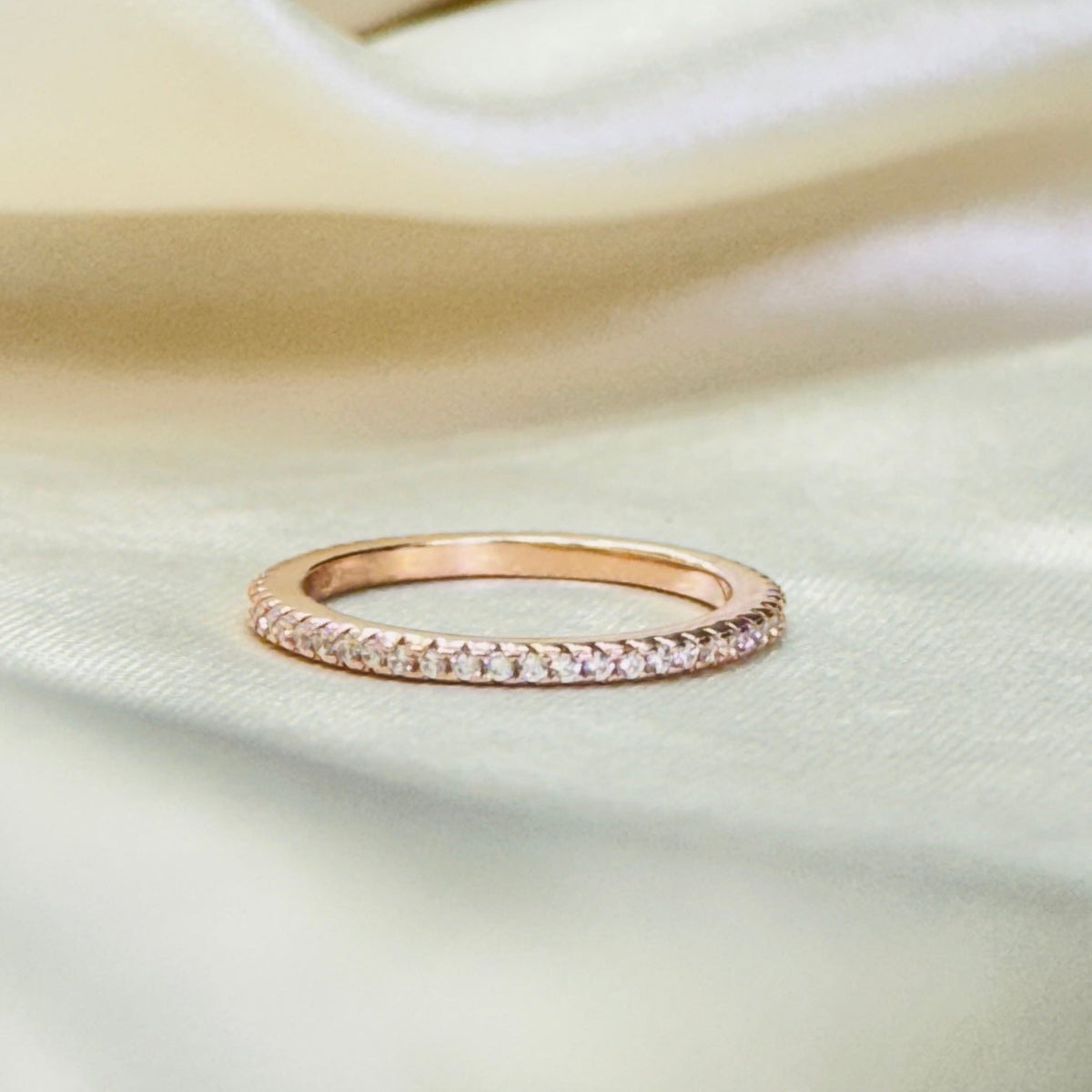 Elegant White AD Stone Rose-Tone Italian 925 Sterling Silver Ring