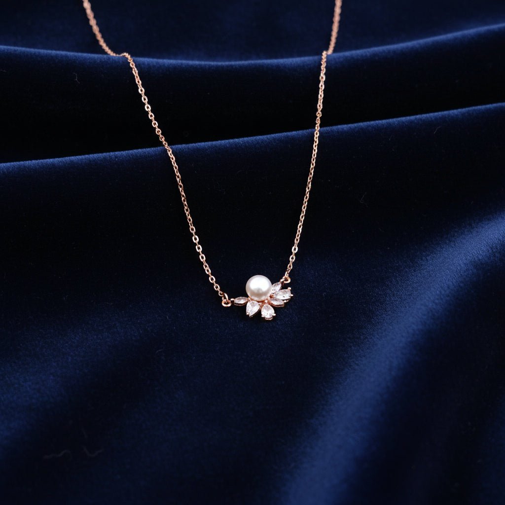 Rose Pearl Sparkle 925 Sterling Silver Italian Chain Necklace — detail view