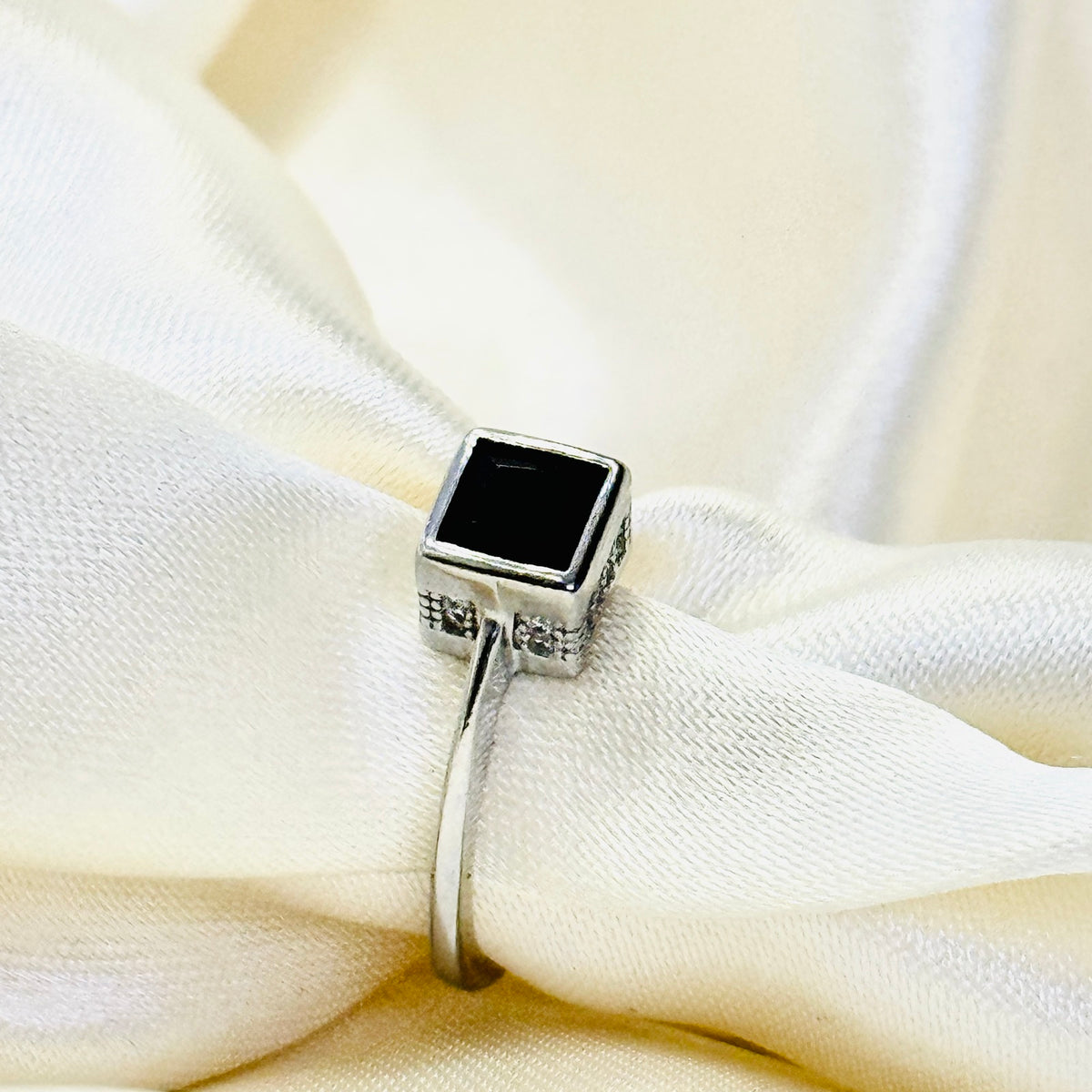 925 Sterling Silver White & Black AD Stone Italian Women's Ring