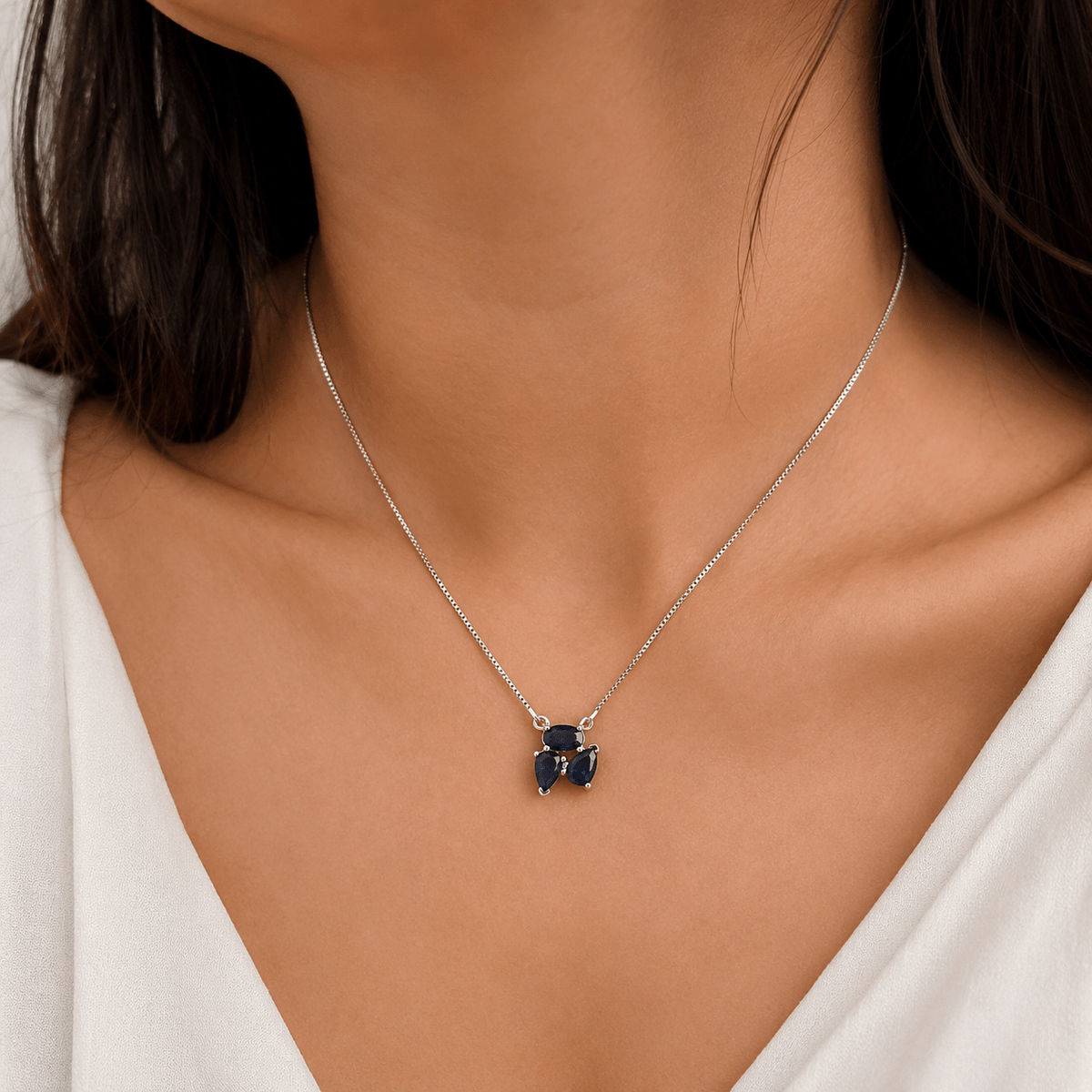 Necklaces - Silver Charm Blue AD Stone 925 Sterling Silver Necklace - Topco Silver