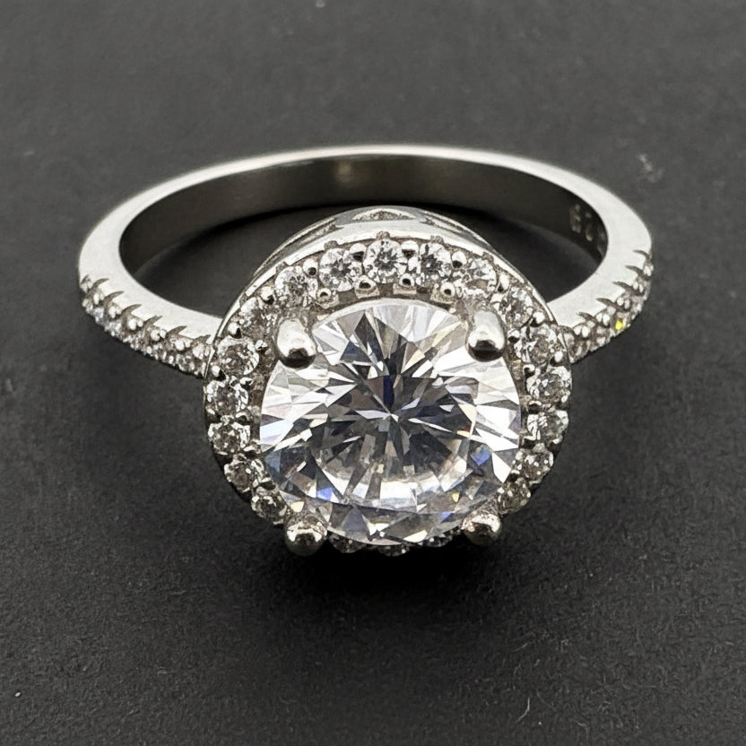 White AD halo 925 silver ring — bridal-grade radiance for weddings & gifting. - image 1