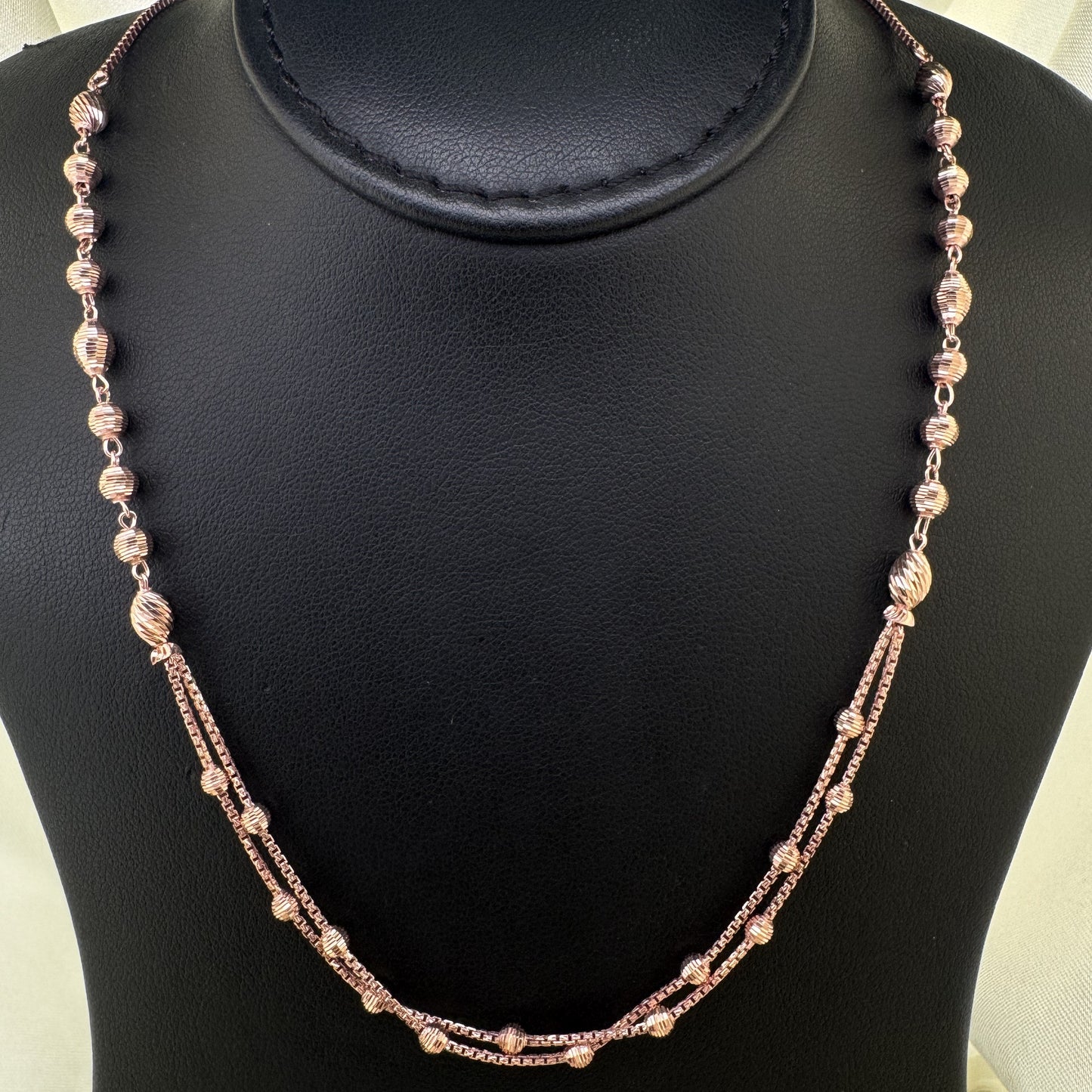 Rose gold beaded layered 925 silver necklace — high-polish station chains for weddings and festive occasions. - image 1