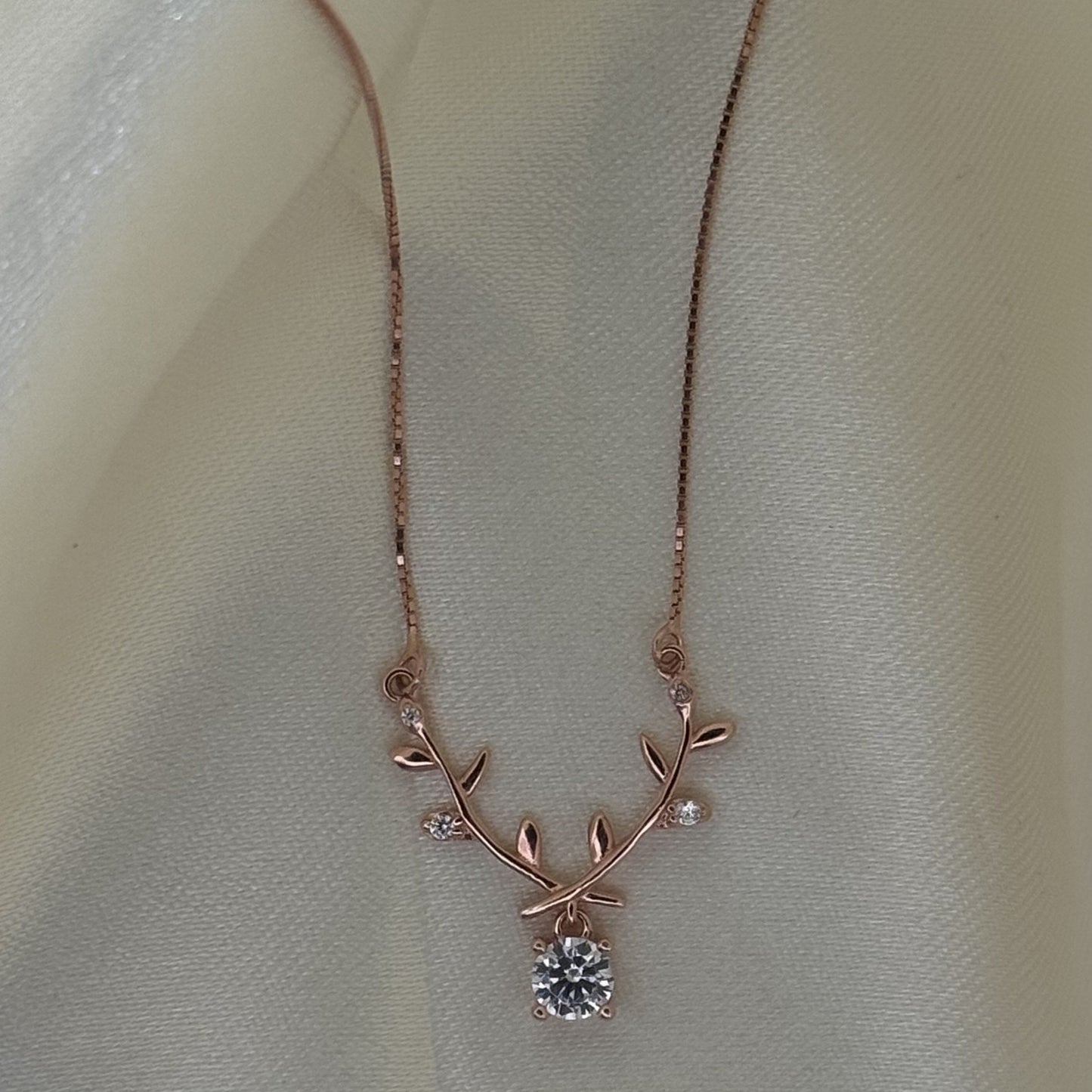 White AD olive branch 925 silver rose gold necklace — botanical charm for daily gifting wear. - image 2