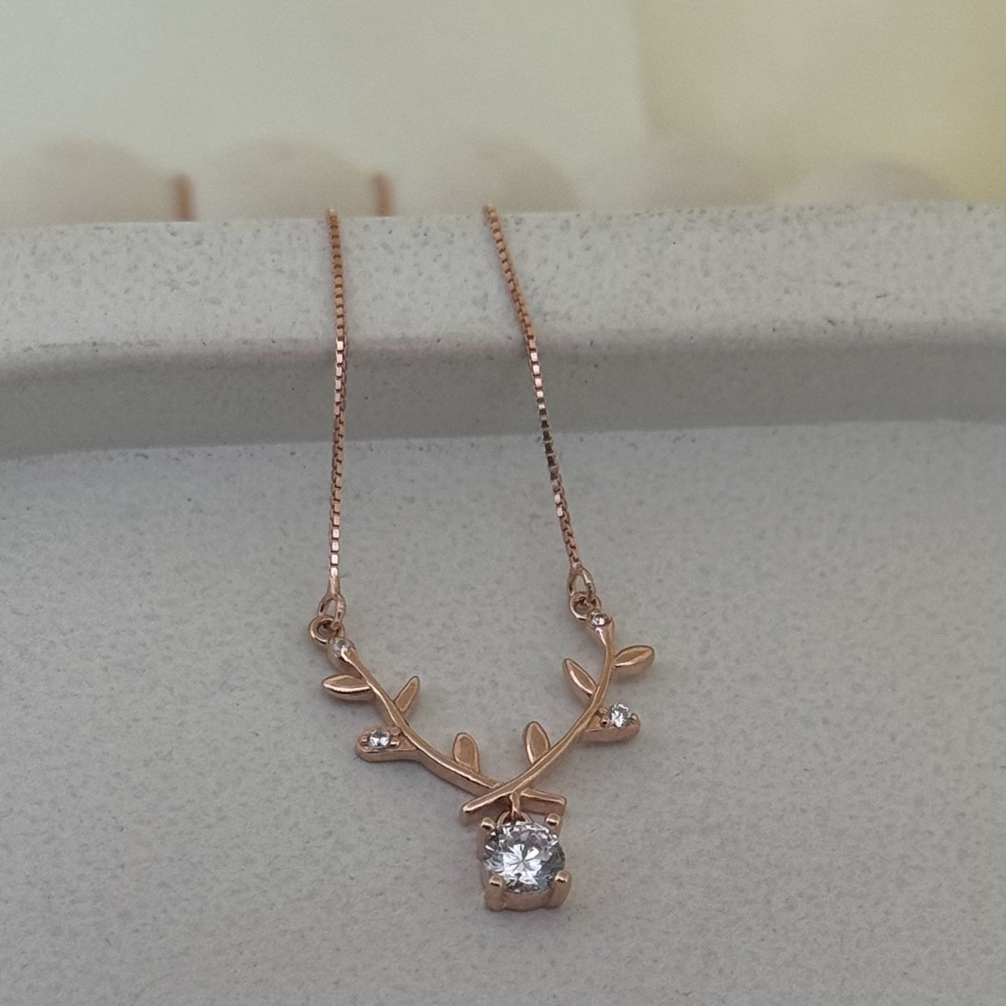 White AD olive branch 925 silver rose gold necklace — botanical charm for daily gifting wear. - image 3