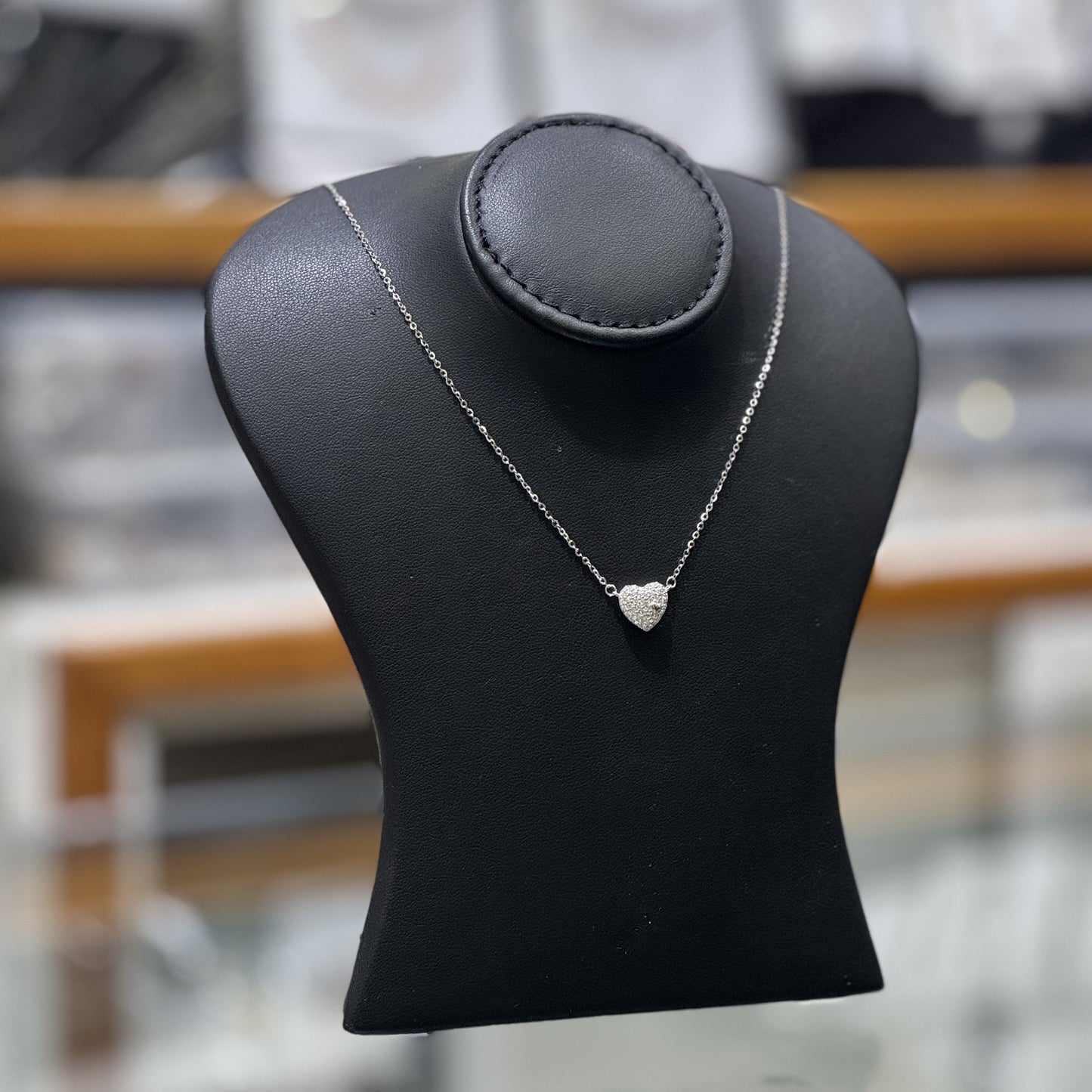 White AD pavé puffy heart 925 silver necklace — rhodium daily charm for gifting occasions. - image 2