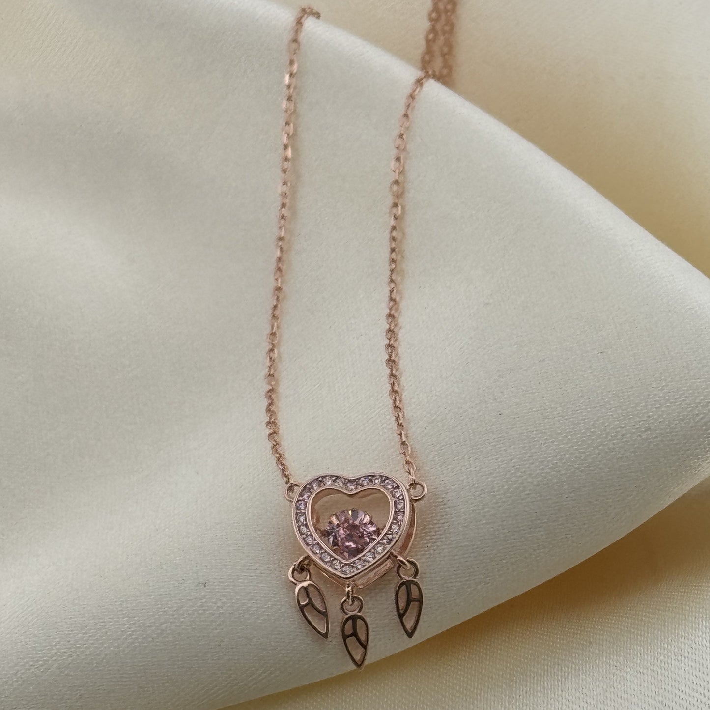 Pink & white AD heart dreamcatcher 925 silver rose gold necklace — boho charm for daily gifting. - image 1