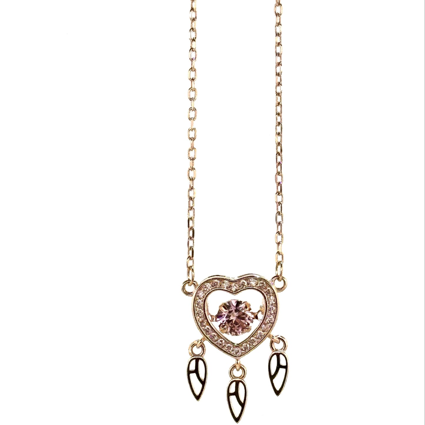 Pink & white AD heart dreamcatcher 925 silver rose gold necklace — boho charm for daily gifting. - image 4