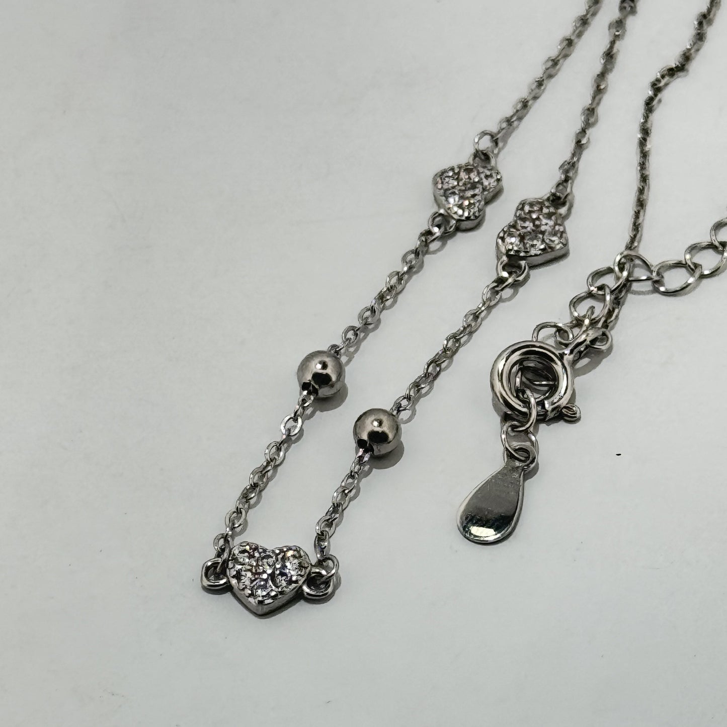 Pavé heart & ball station 925 silver anklet | sparkling festive & bridal gifting anklet - image 2