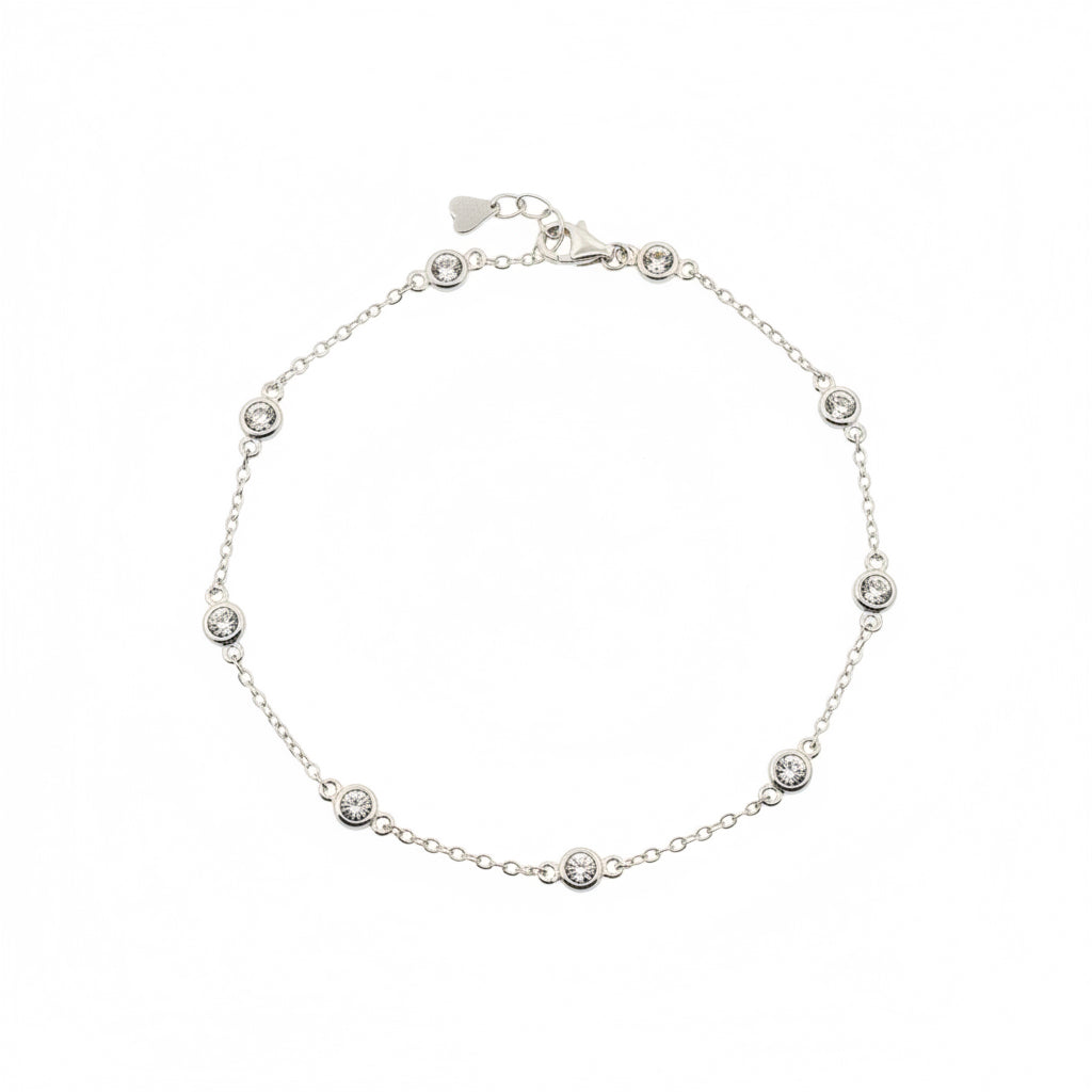 Bezel-set white AD station 925 silver anklet | refined daily office & festive gifting anklet - image 2