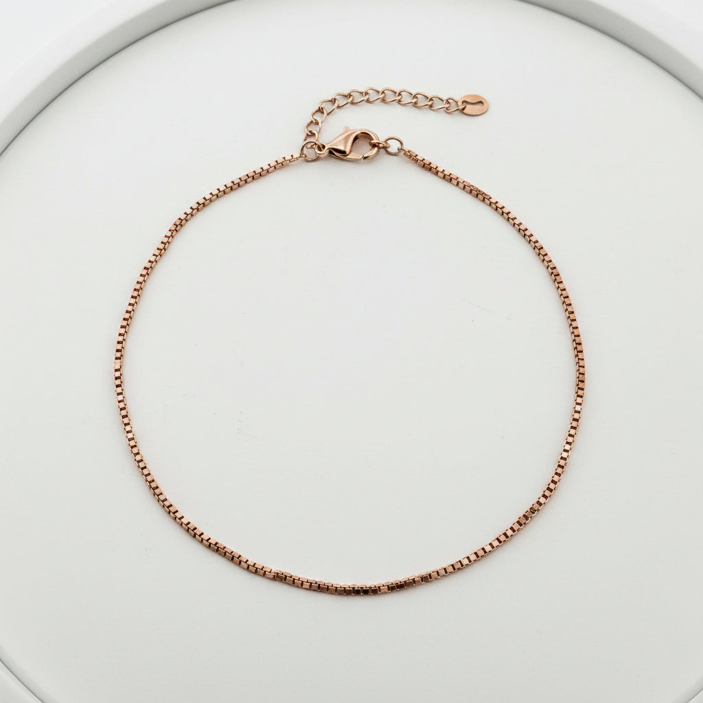 Rose gold box chain 925 silver anklet | sleek party anklet for gifting & festive occasions - image 2