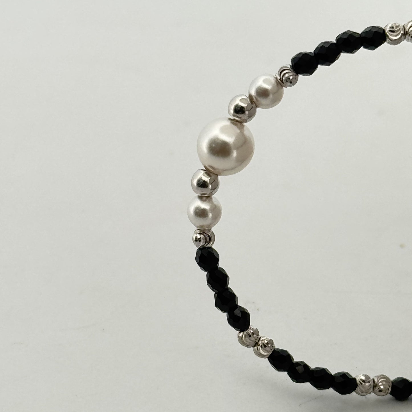 Semi-precious pearl & black bead 925 silver kids Mangalsutra bracelet — refined festive gifting. - image 1