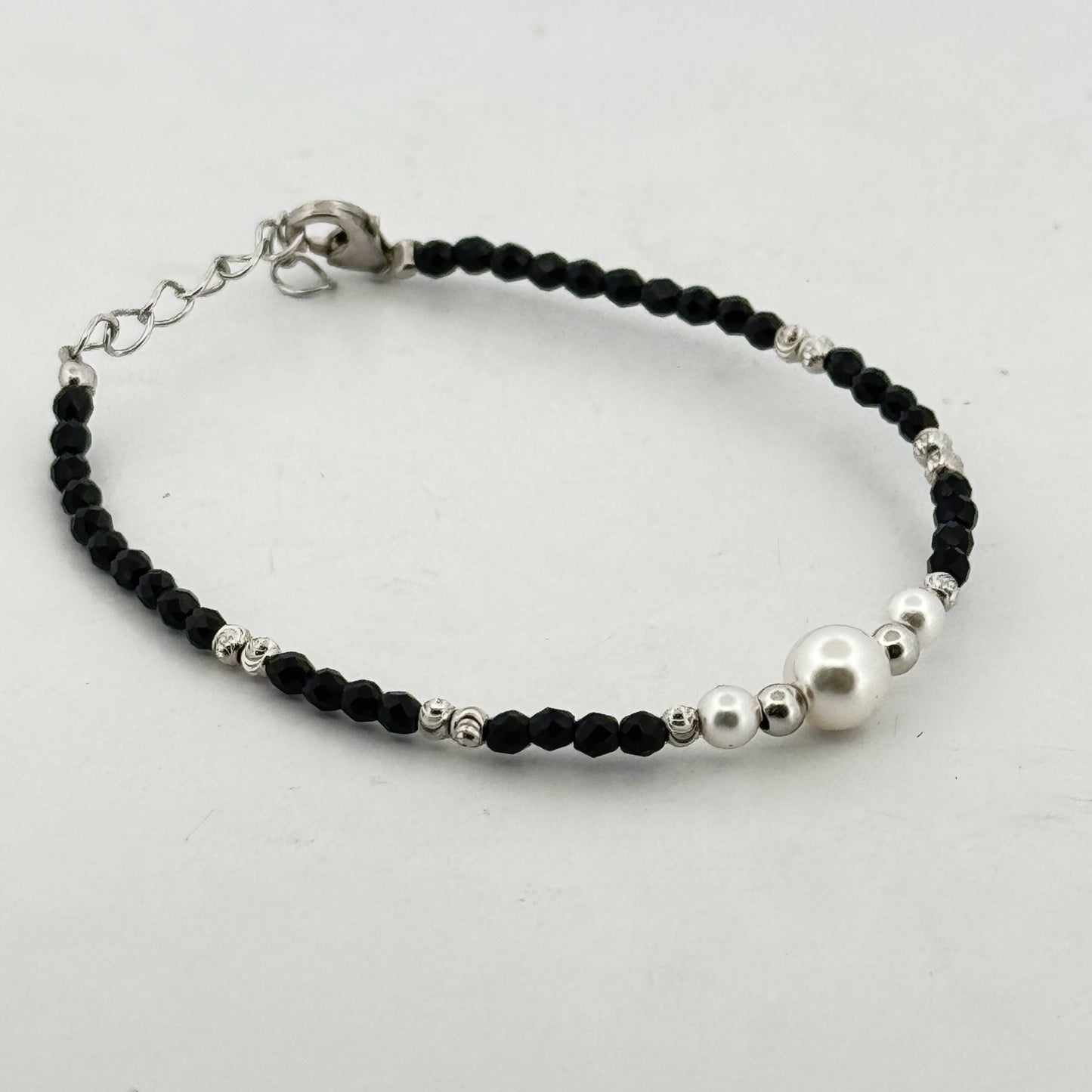 Semi-precious pearl & black bead 925 silver kids Mangalsutra bracelet — refined festive gifting. - image 3