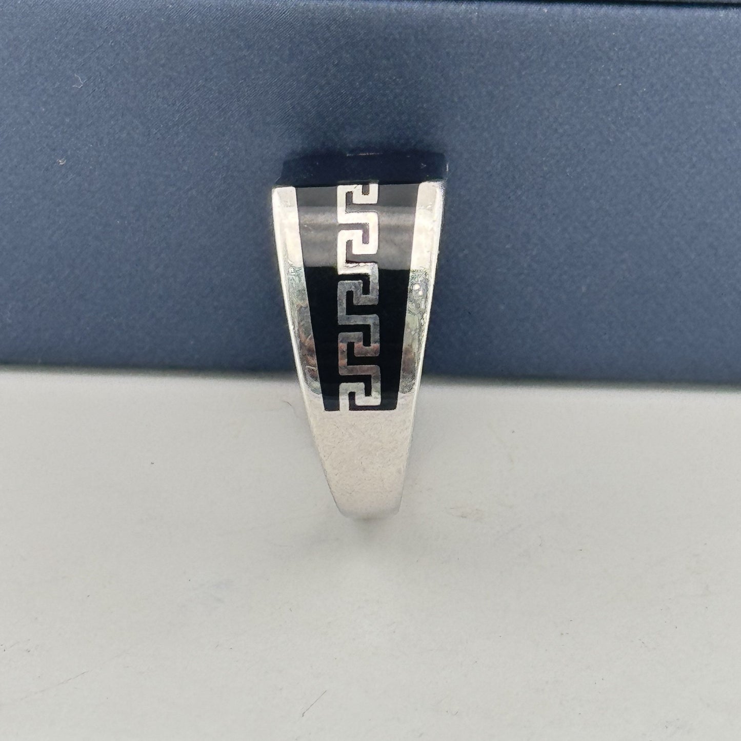 Black enamel Greek key 925 silver ring — bold everyday sophistication for men. - image 4