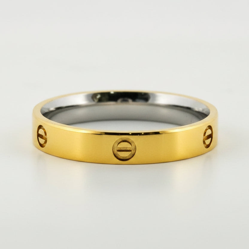 Gold plated screw motif 925 silver mens band — industrial-edge ring for office & weddings. - image 1