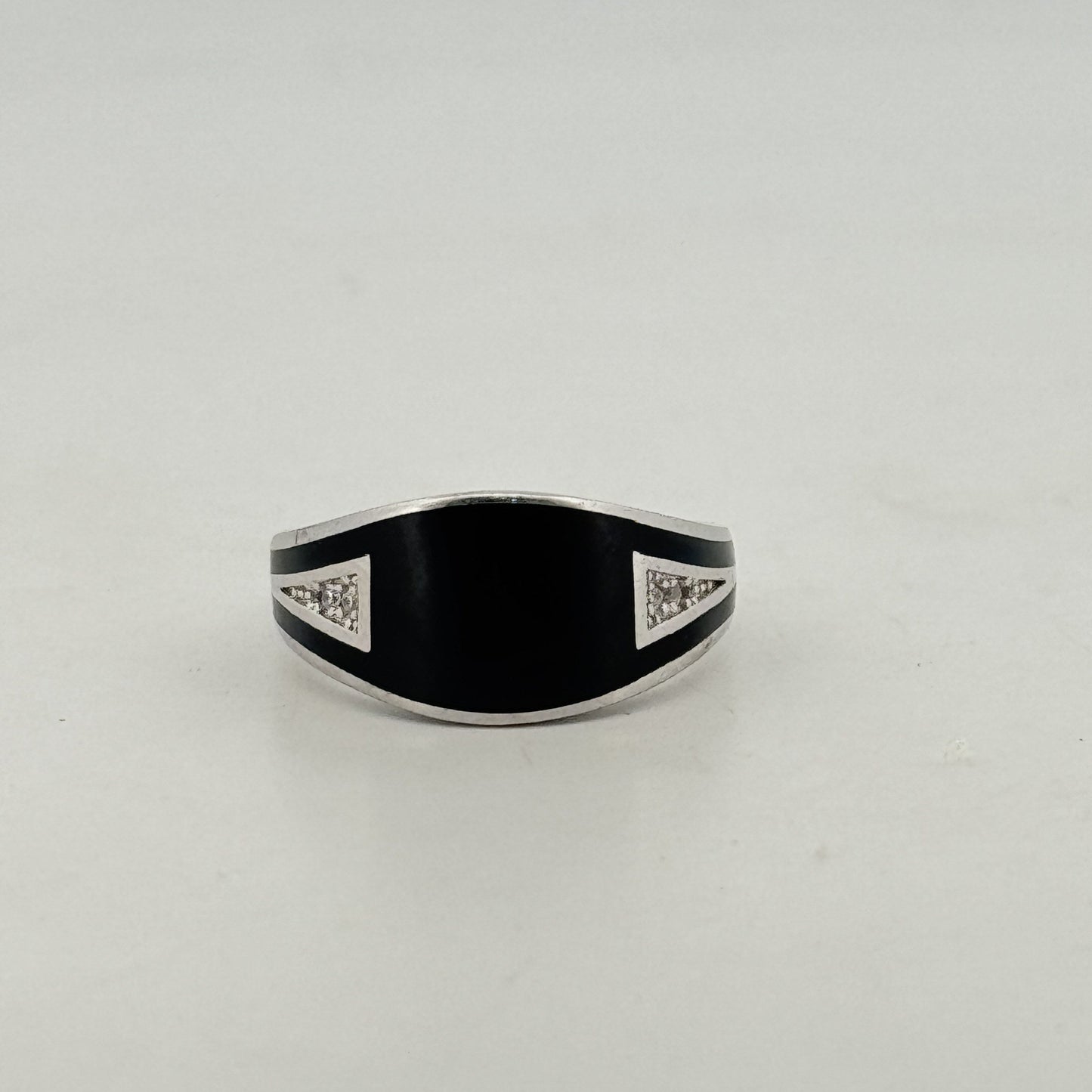 Black enamel & white AD 925 silver designer ring — bold party & festive statement for men. - image 1